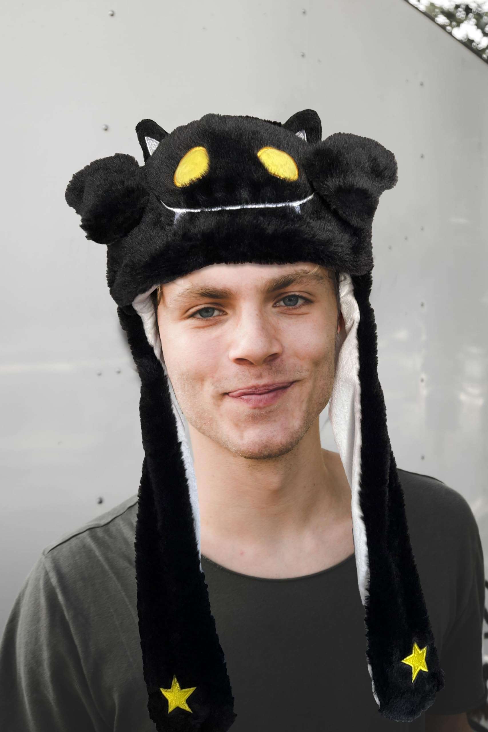 Frxvuc Ear Moving Jumping Hat Funny Plush Ghost Hat Unisex Earflaps Movable Ears Hat Cosplay Halloween Christmas Party Hat (Black) 5