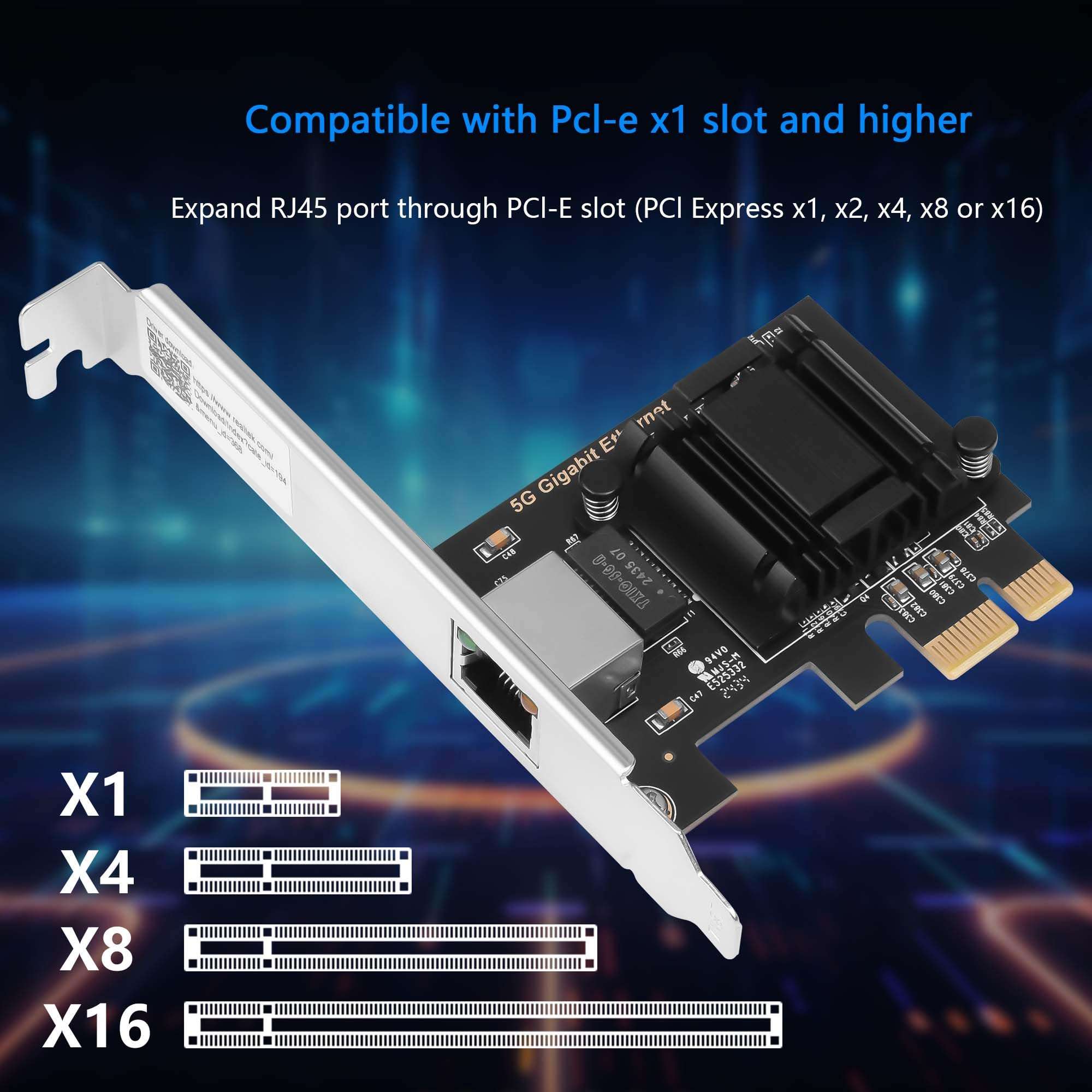 GINTOOYUN 5Gb PCI Network Card 2.5Gbps/1Gbps/100Mbps PCI Ethernet Interface Adapter 100Mbps Express 3.1（8GT/s） Ethernet Card Converted to Ethernet RJ45 LAN Port,Supports Windows/Linux 3