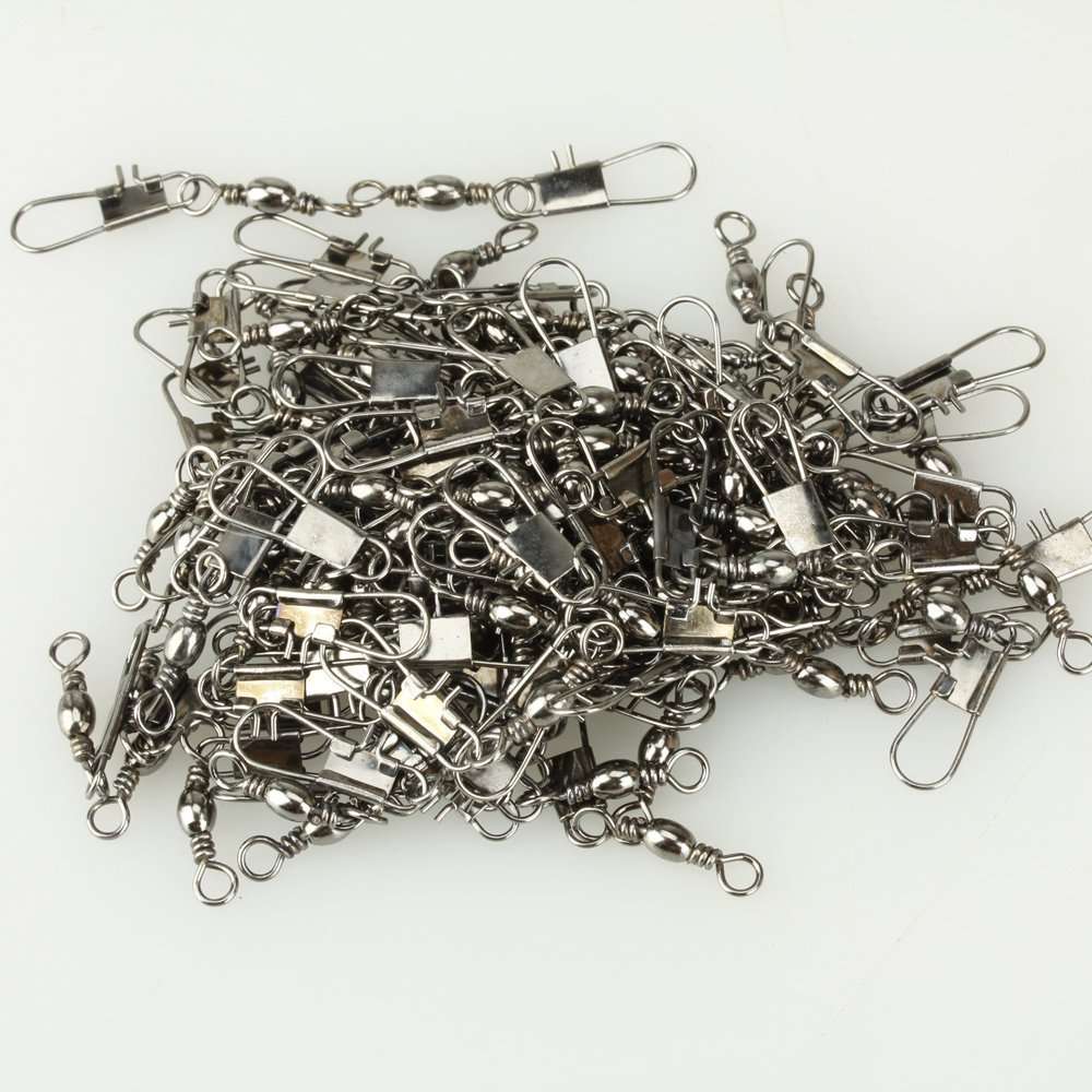 Nsstar 100pcs Barrel Swivel with Safty Snap Connector Solid Rings Fishing (#12) 4