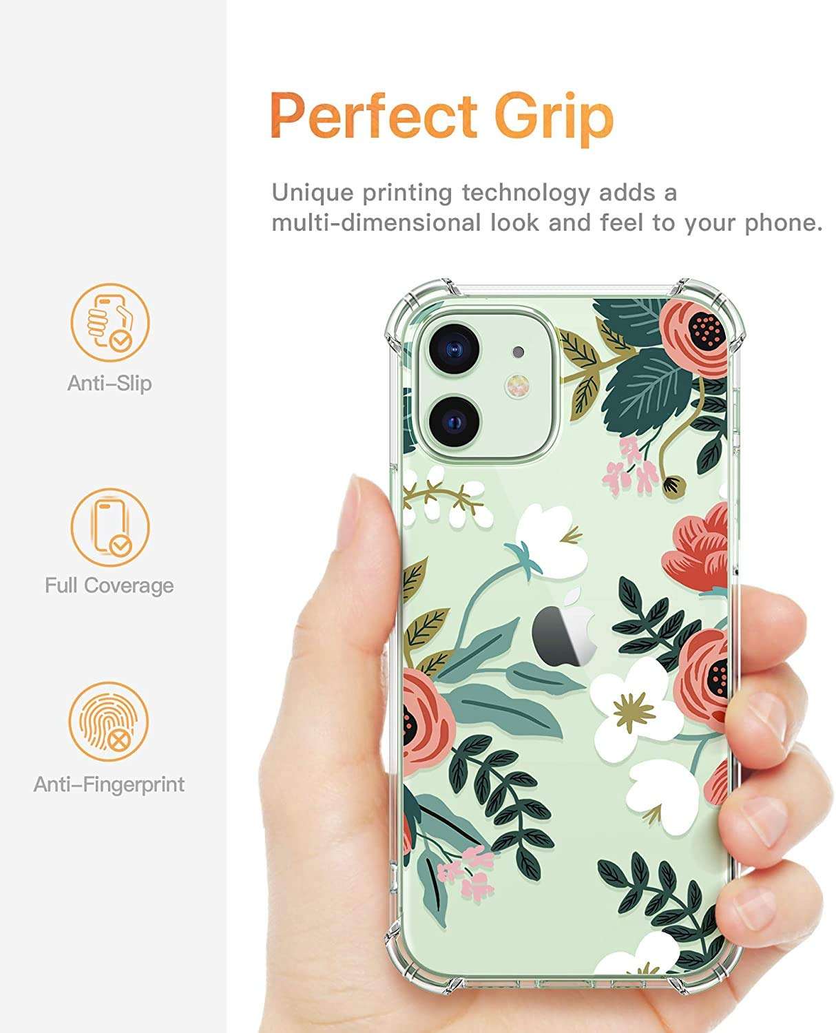 iPhone 12/12 Pro 6.1 inch Case, Clear Flower Design Soft & Flexible TPU Ultra-Thin Shockproof Transparent Bumper Protective Floral Cover Case for iPhone 12/12 Pro 2020 (6.1 inch) (Red-White) 3