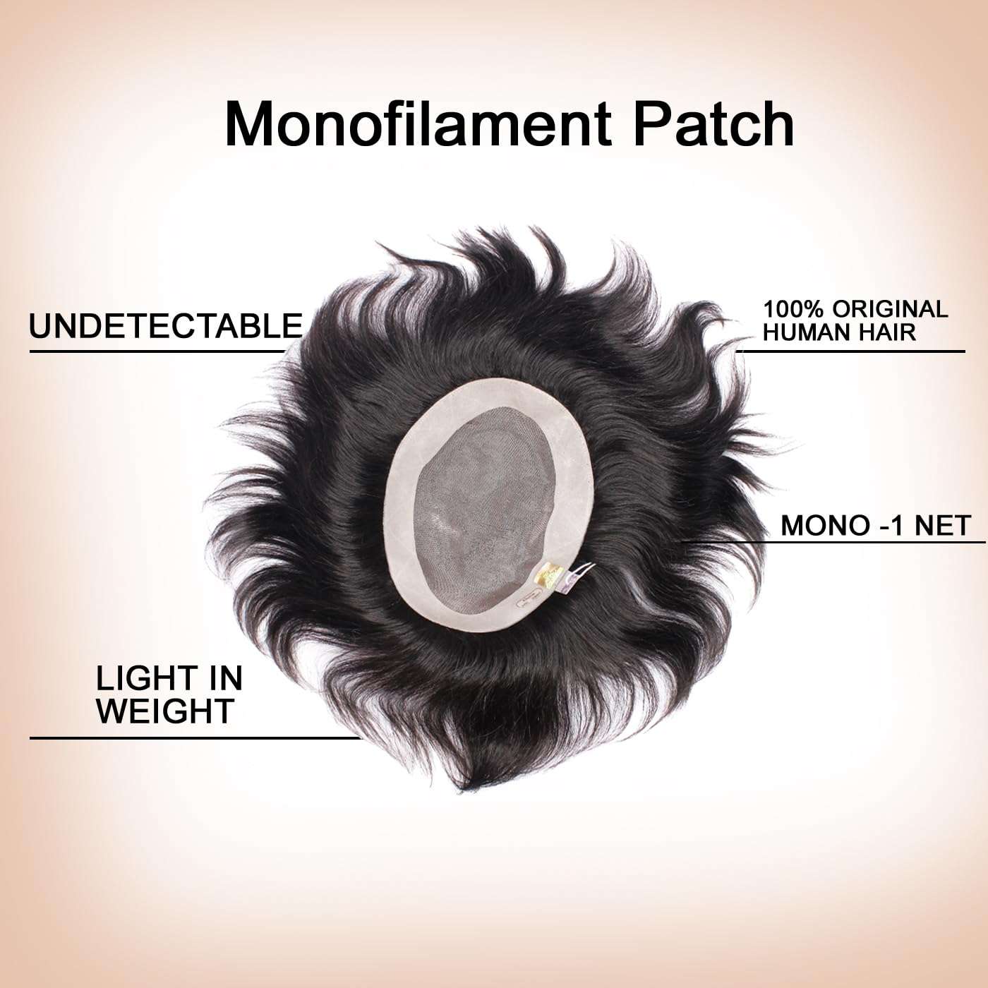 Kabello Hair Loss Solution Hair Patch/Wigs/Human Hair Toupee Mono Base 6 inch Hair (10x7, Light Brown) 3