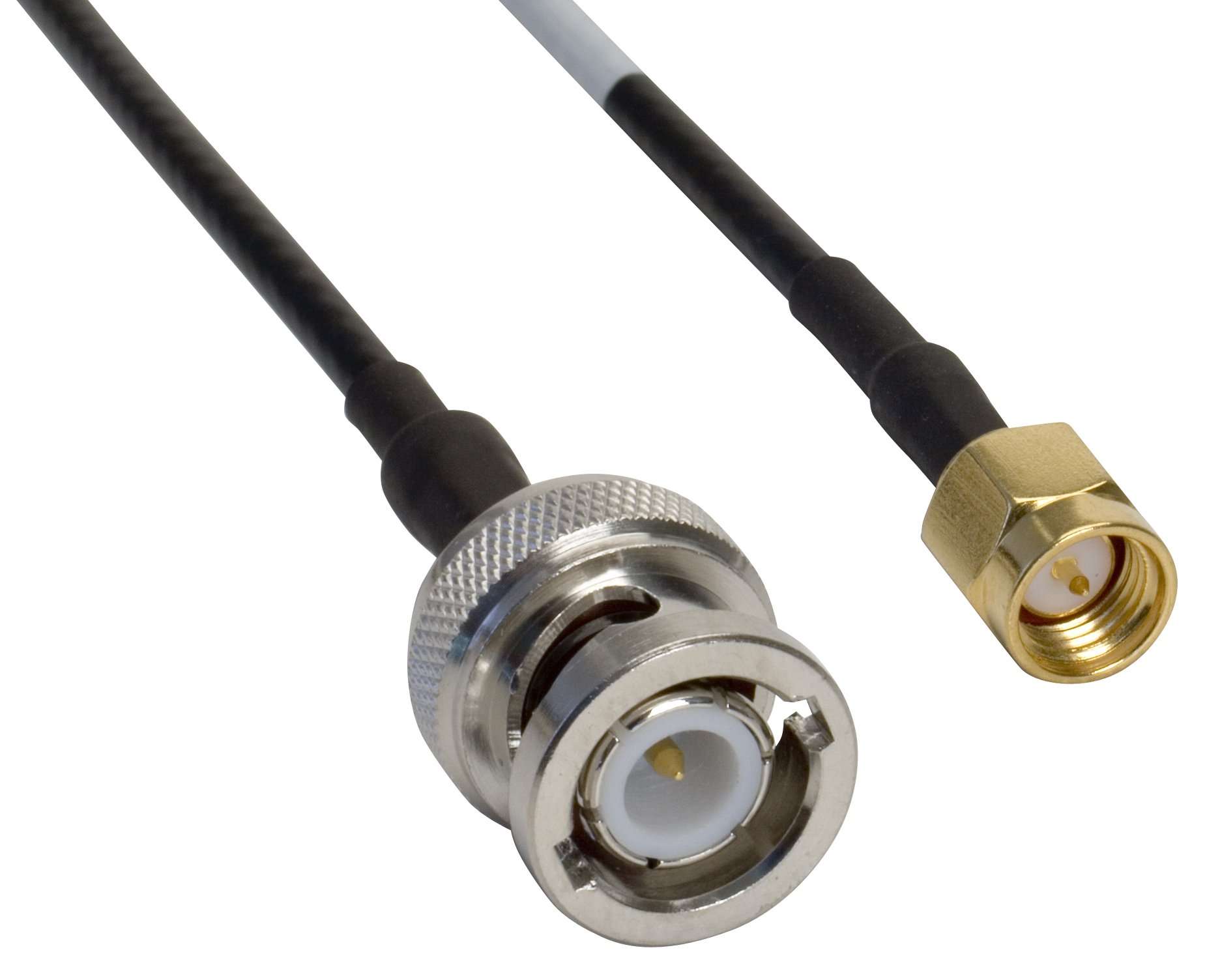 Amphenol CO-174SMAZBNC-005 Black RG174 SMA Male to BNC Male Coaxial Cable Assembly, 50 Ohm, 5'