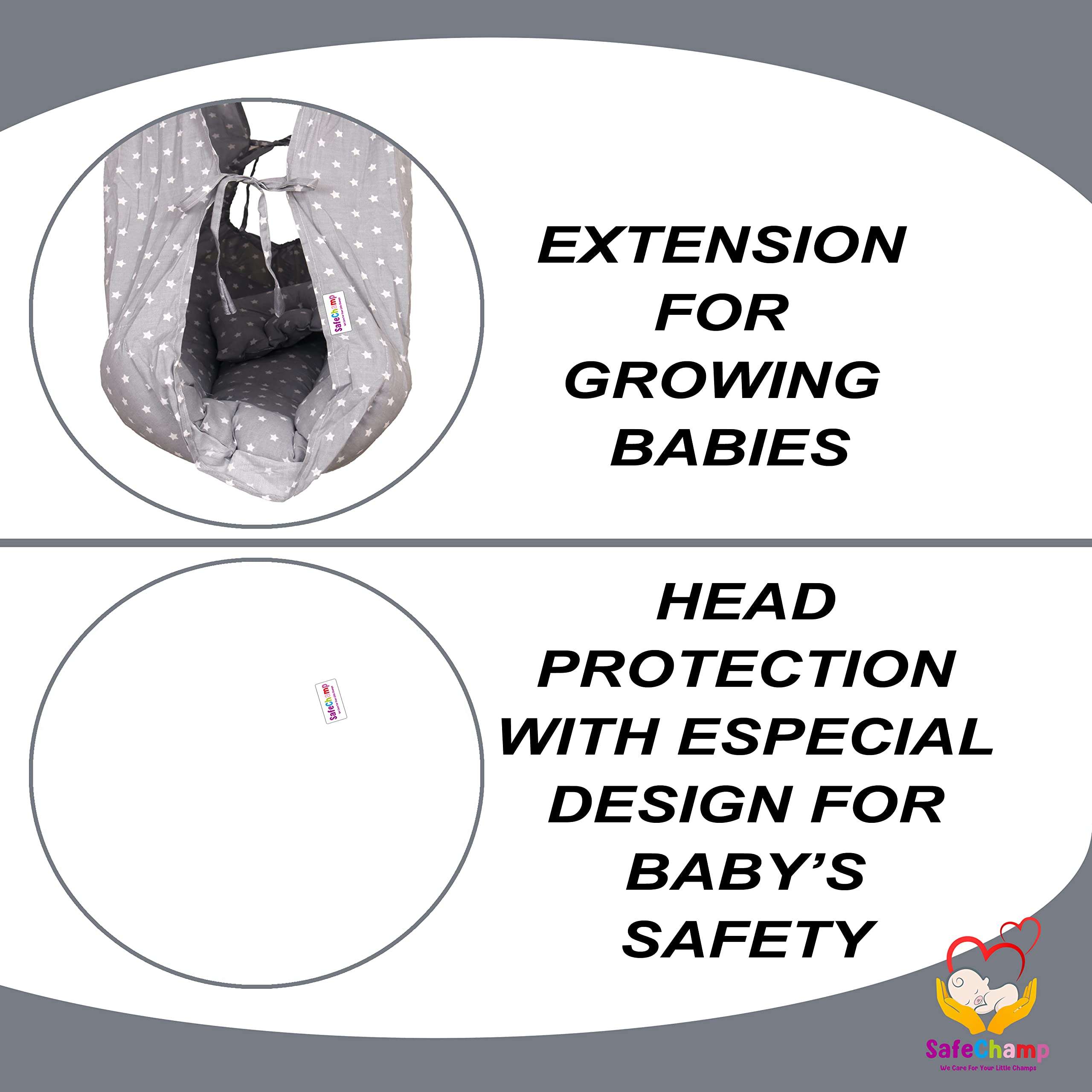 SafeChamp Roxy Baby Swing Cradle with Mosquito Net, Pillow, Spring and Metal Window Cradle Hanger (Grey) 4