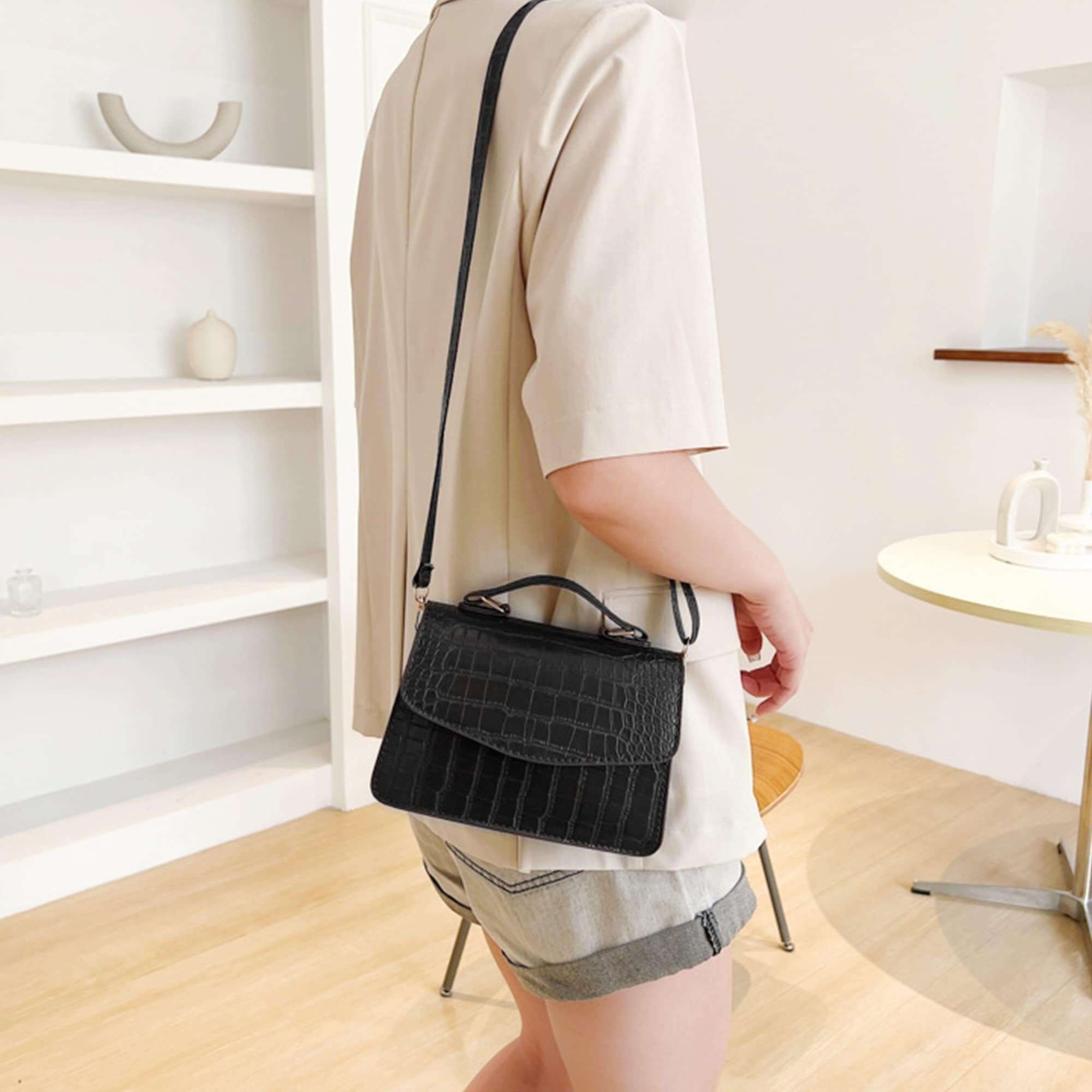 Crocodile Pattern Crossbody Shoulder Synthetic Leather Top Handle Satchel Handbag 4