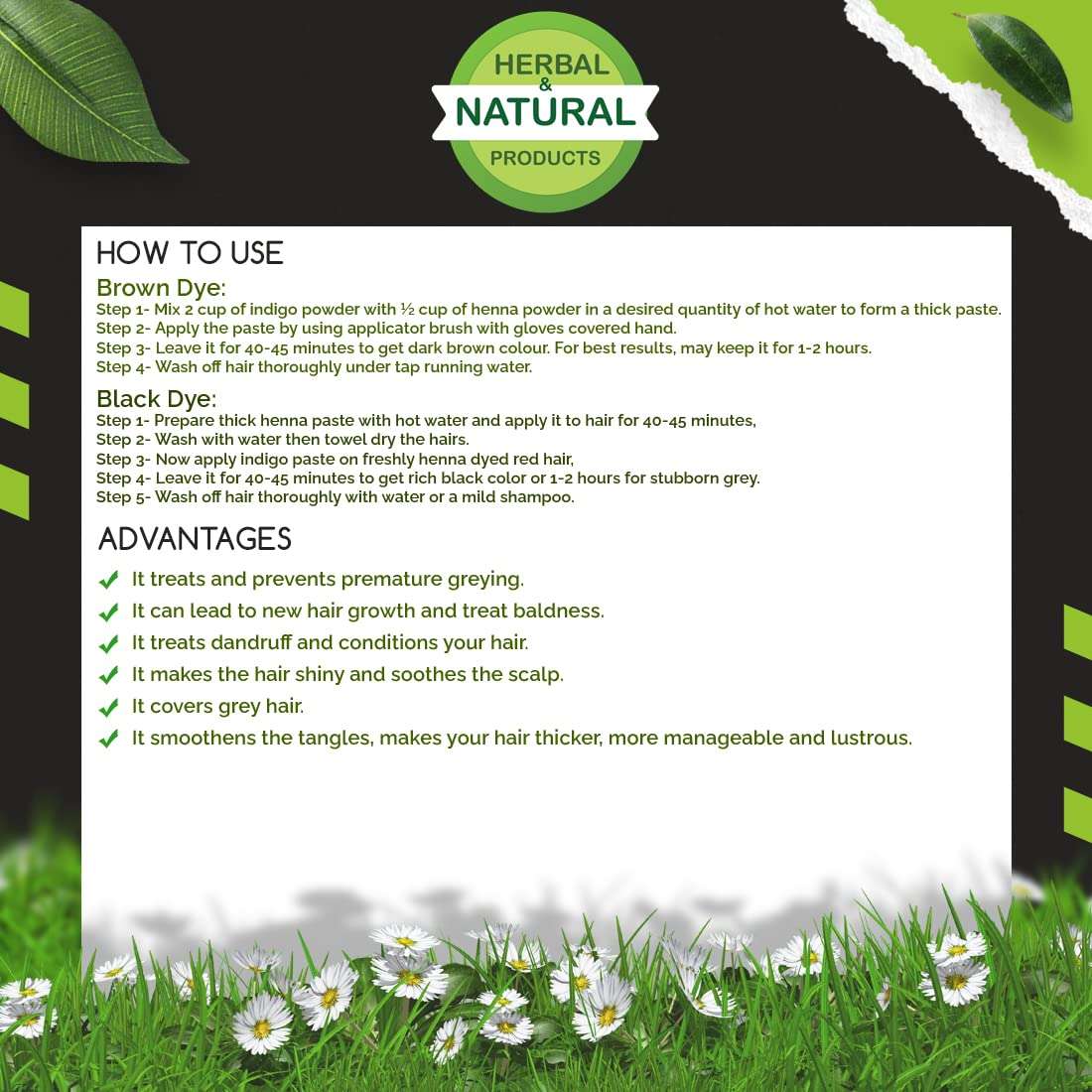 Indigo Powder 100 Grams for Hair Colour| Protects hair from Damage | Natural Hair Colour| No added Preservatives | Organic for Hair Colour Black | 100% Organic and Herbal Indigo Powder 4