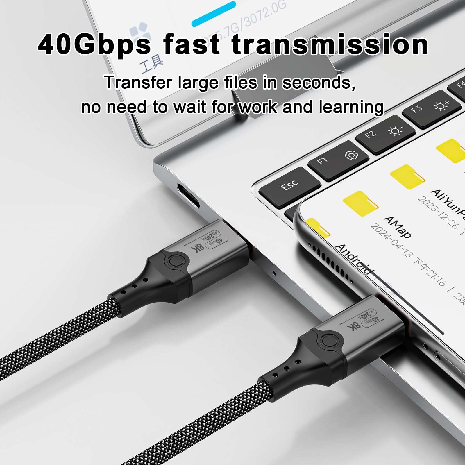 Unillous USB 4 Cable for Thunderbolt 4 Cable 5FT, 40Gbps Data Sync, 8K/6K@60Hz, 240W Charging, USB C to USB C Thunderbolt Cable, Compatible for MacBook, SSD, Docking, iPhone 16,eGPU 4