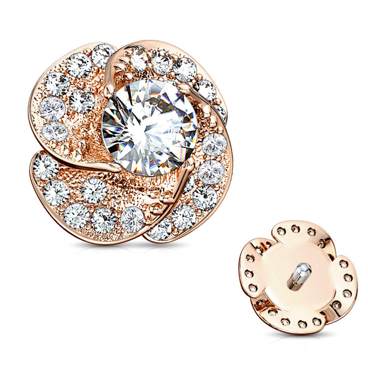 BYB Jewelry Rose Blossom Surgical Steel Dermal Anchor Top (Rose Goldtone Steel)