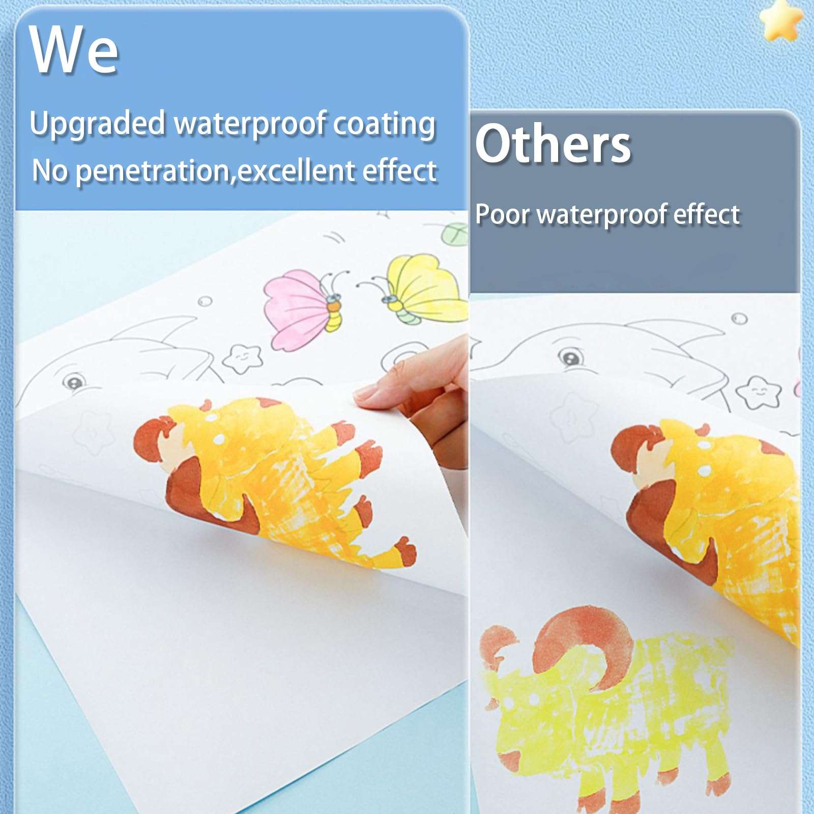 Coloring Poster for Kids Color Drawing, Children's Drawing Roll Self-Adhesive Drawing Scroll, DIY Color Painting Paper Roll Early Educational Toys for Kindergarten Baby Toddlers 10FT (AGE 3+), blue 4