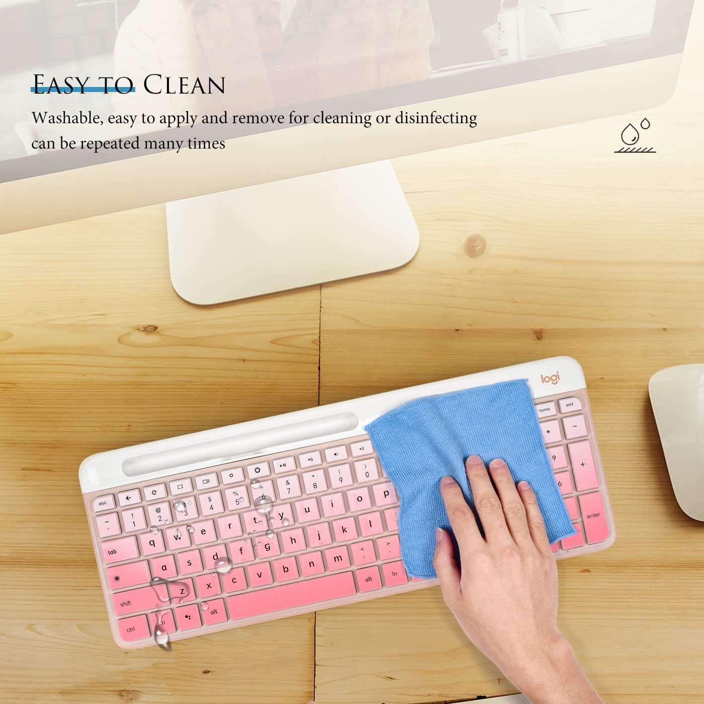 Keyboard Cover Skin Compatible with Logitech K585 Keyboard, Logitech K585 Slim Wireless Keyboard Protective Skin Cover Accessories - Gradual Pink 6