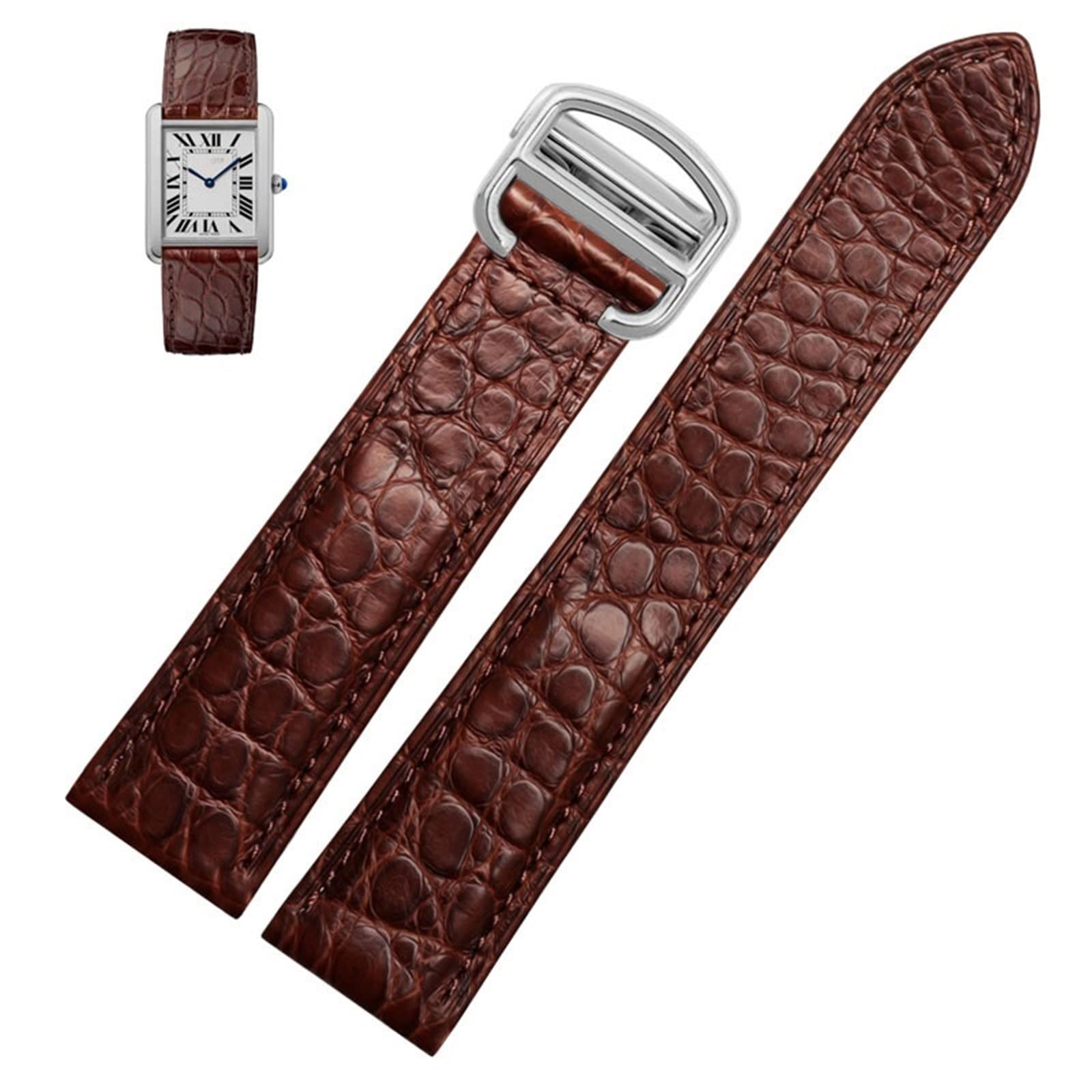 Svapo Crocodile Leather Watch Strap，For Cartier Watch Band 20mm，Leather Tank Key London Calibo Watch Chain Women 20mm(Brown silver,24mm)