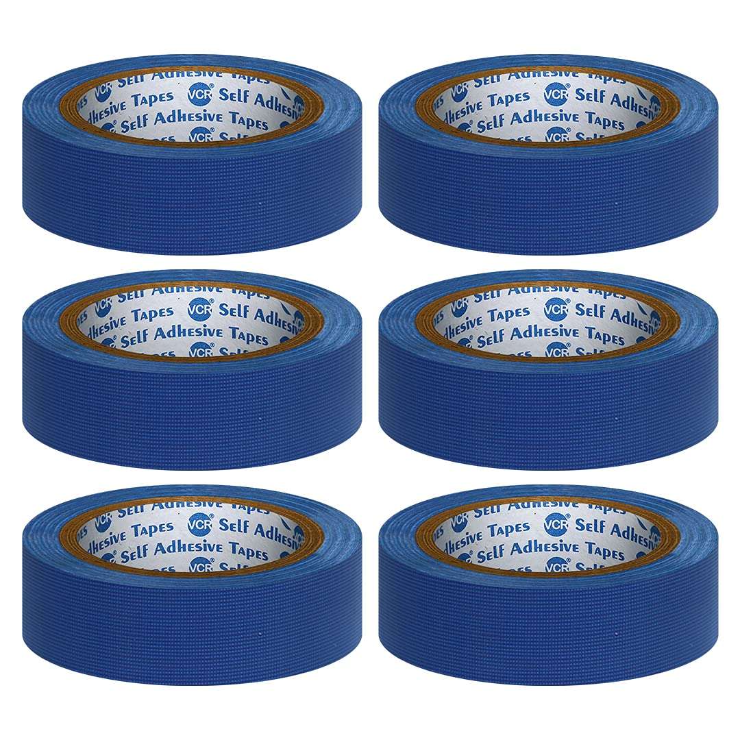 VCR Blue Duct Tape - 18 Meters in Length 24mm / 1" Width - 6 Rolls Per Pack - Strong Book Binding Tape - Waterproof Heavy Duty Duct Tape