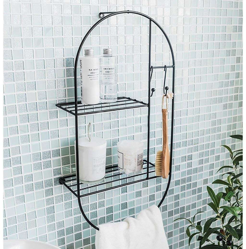 YGCBL Storage Shelf，Nordic Decorative Wght Iron Metal Storage Rack, Bedroom Living Room Kitchen Bathroom Wall Shelf Rack Shelf Bathroom Shelve,Black 4