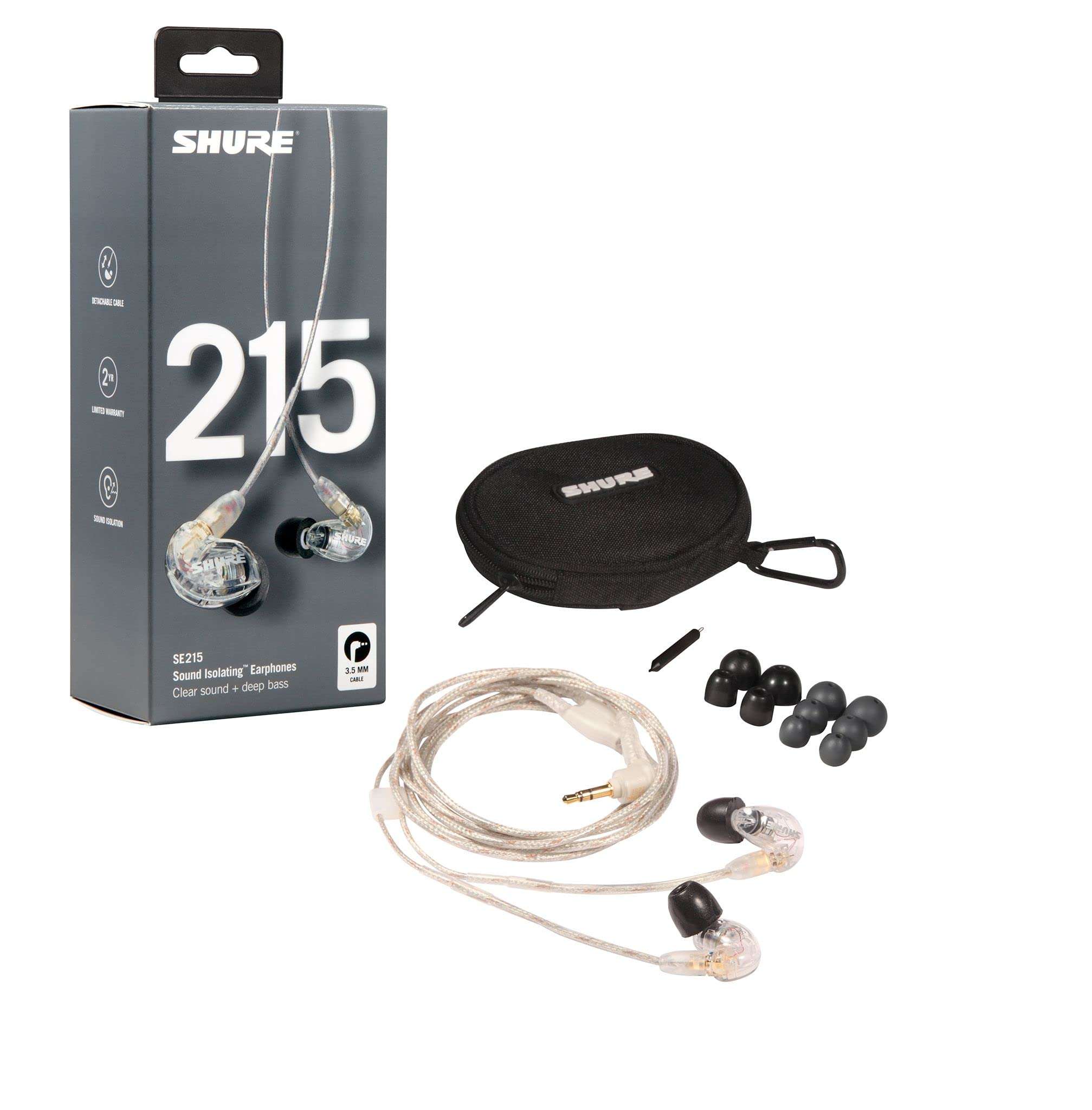 Shure SE215 PRO Wired Earbuds - Professional Sound Isolating Earphones, Clear Sound & Deep Bass, Single Dynamic MicroDriver, Secure Fit in Ear Monitor, Plus Carrying Case & Fit Kit - Clear (SE215-CL) 2