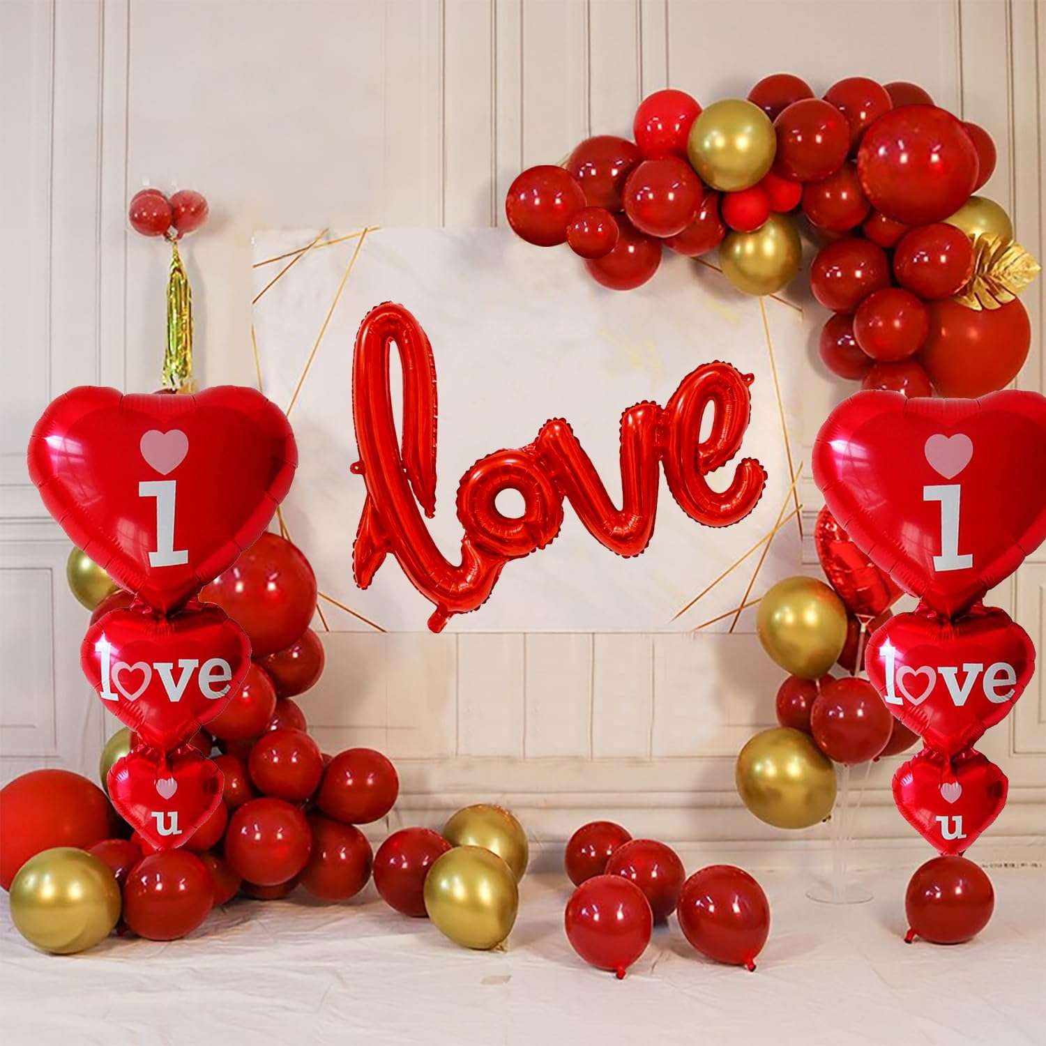 Party Propz Valentine Room Decoration Items - Huge 44pcs Romantic Decorations For Anniversary | Valentine Decoration Items for Room | I Love You Balloons For Decoration | Just Married Decoration 1