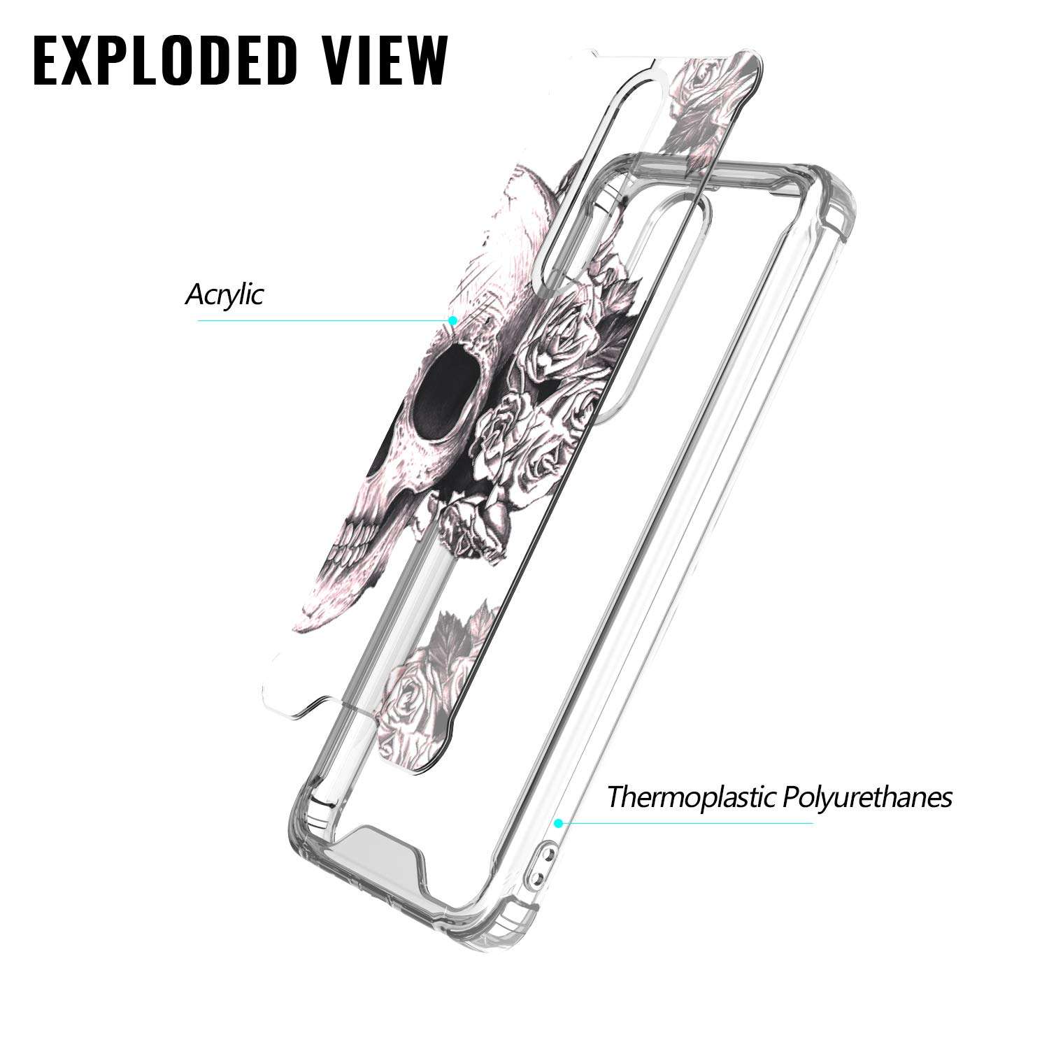 KWEICASE Cell Phone Case for Coolpad Legacy Brisa 6.5 inch, Legacy Brisa Clear Case with Skull Floral Flowers Pattern Slim Fit TPU Bumper Acrylic Cover Shockproof Protective Case for Women Girls Men 4