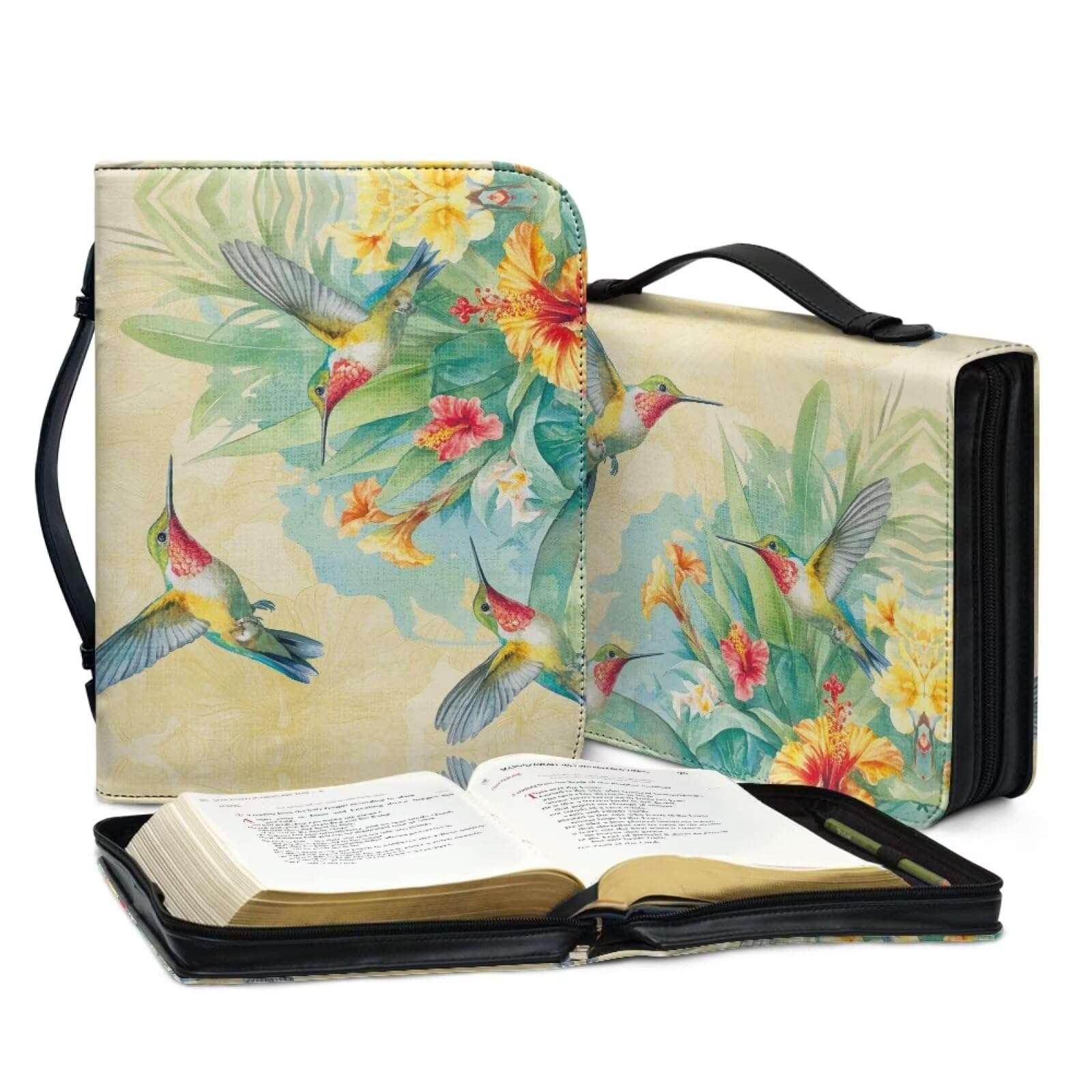 WUYOJUXA Hummingbird Print Bible Cover for Women Bible Book Carrying Case Durable Carrying Book Case Church Bag Bible Study Supplies Accessories size：XL 6