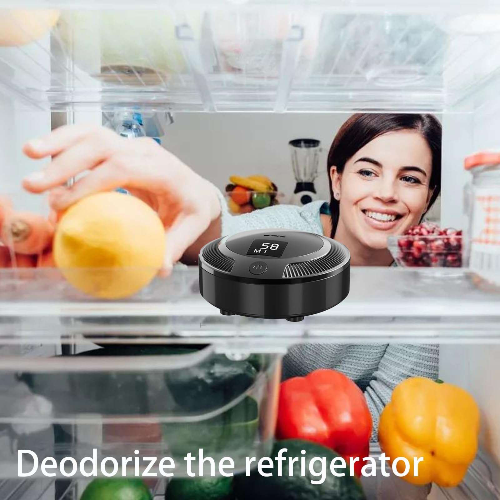 AIRPROSSING Rechargeable Refrigerator Air Purifier, Ozone Purification System, Screen design,3 Speed, Portable Mini refrigerator deodorizer for Car, Bedroom,Shoe Cabinet, Refrigerator (white) 3