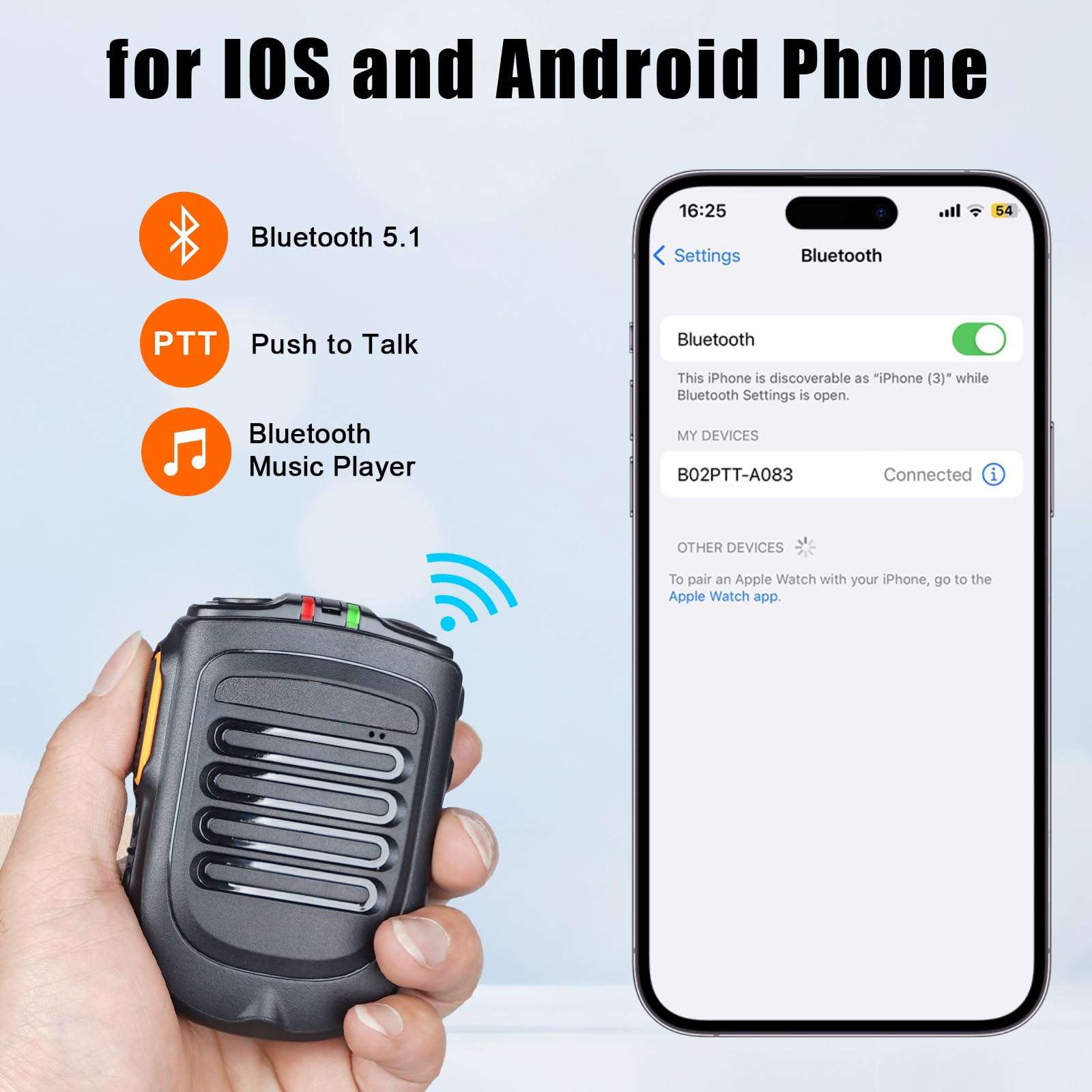 RUXIRAMO Wireless PTT Microphone iOS Version Bluetooth for Zello ptt Button Mic Speaker for iOS and Android Phone 3