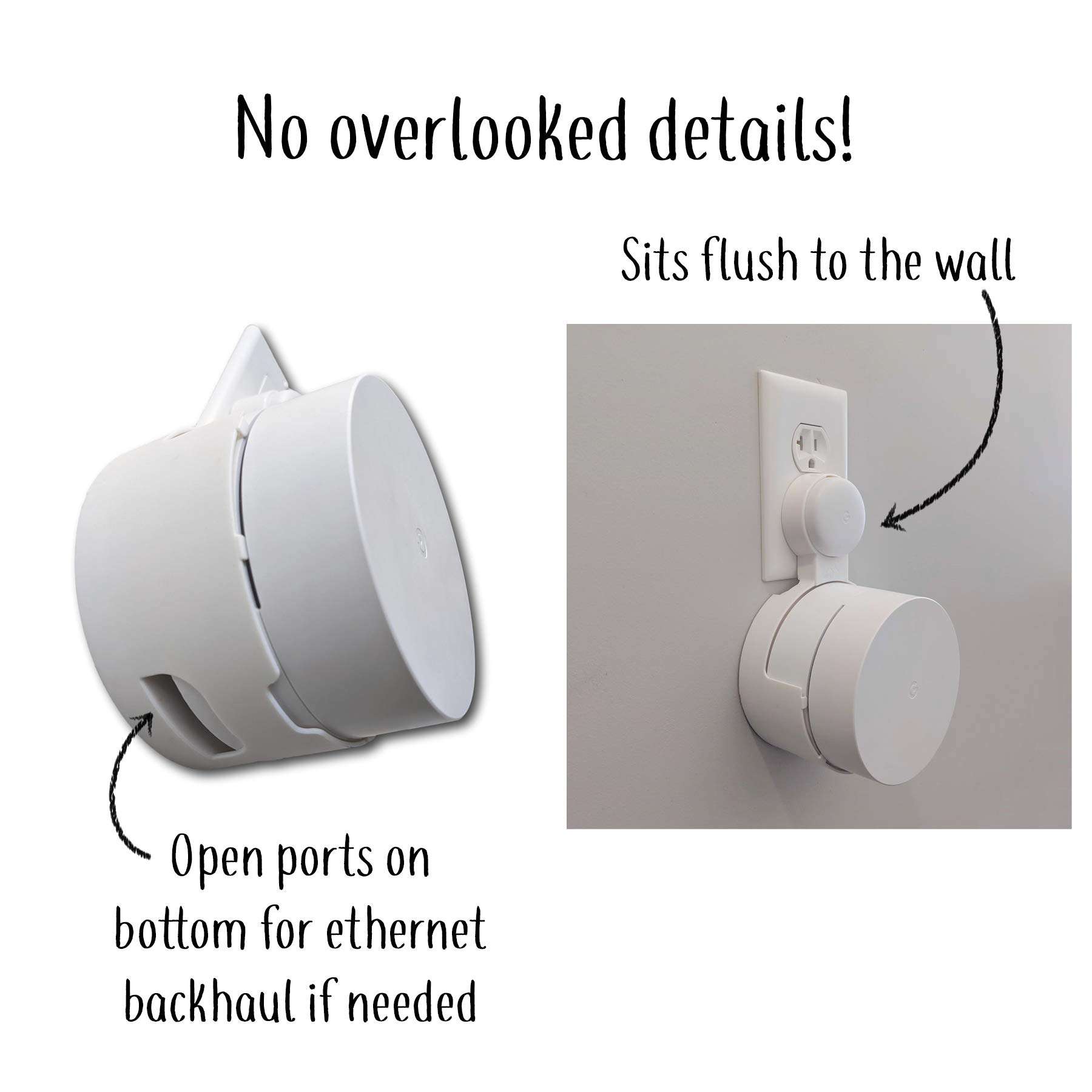 Google WiFi Outlet Holder Mount: [New 2020 – Present Version – Round Plug] The Simplest Wall Mount Holder Stand Bracket for Google WiFi Routers and Beacons - No Messy Screws! (3-Pack) 5