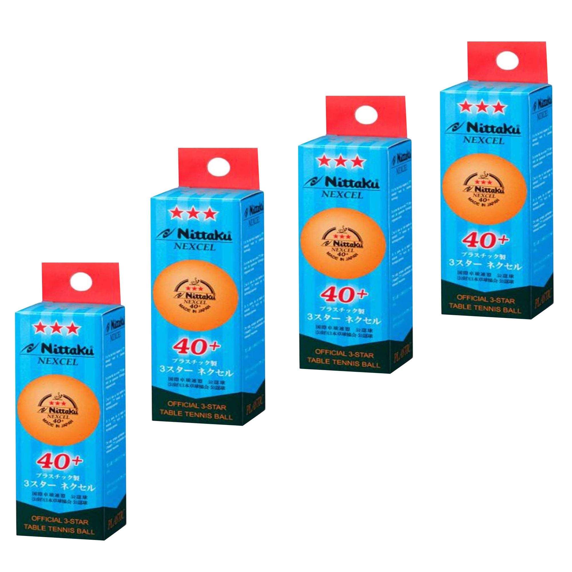 NITTAKU 12 Balls NEXCEL (Made in Japan) , New Material (Non-Celluloid), 3 Stars Table Tennis Ball + Free Racket Protection Edge Tape 3