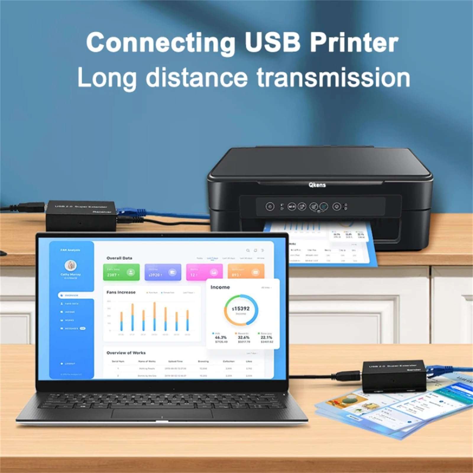 DAGIJIRD USB Network RJ45 Extender Over Cat5e/Cat6/Cat7 Cable Connector Adapter Up to 165ft for PC, Printer, Scanner 4
