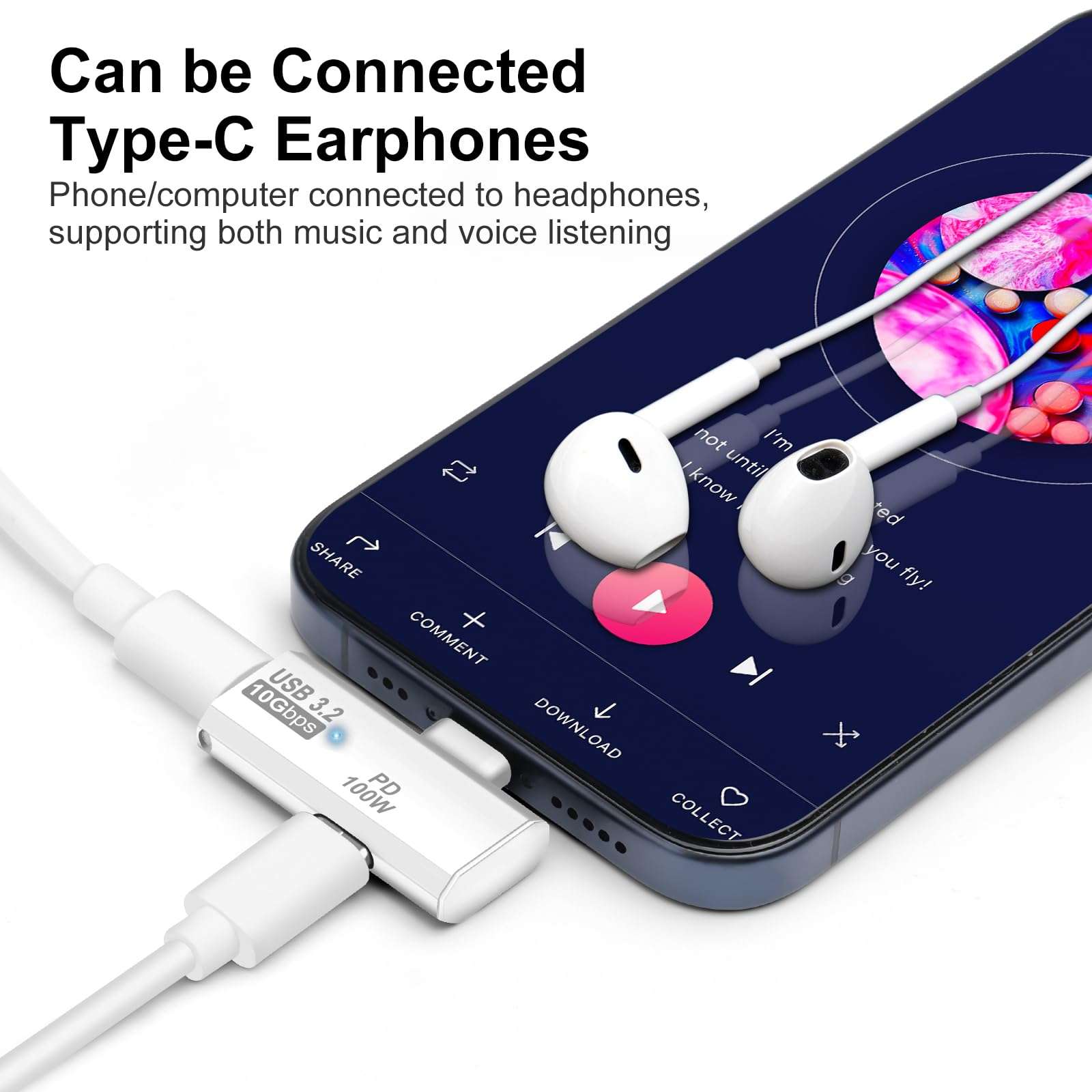 Seminer USB-C OTG Adapter - Type-C 100W PD Charging, Dual USB-C Splitter for iPhone 15 Pro Max, Google TV Chromecast 2020, MacBook, Samsung Galaxy S22/S23 (White) 5