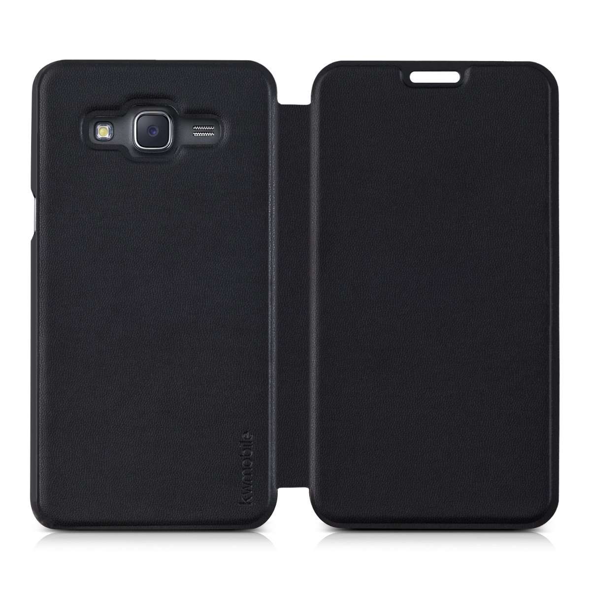 kwmobile Flip Case Compatible with Samsung Galaxy J5 (2015) - Book Style Protective Front Flip Cover Smartphone Case - Black 3
