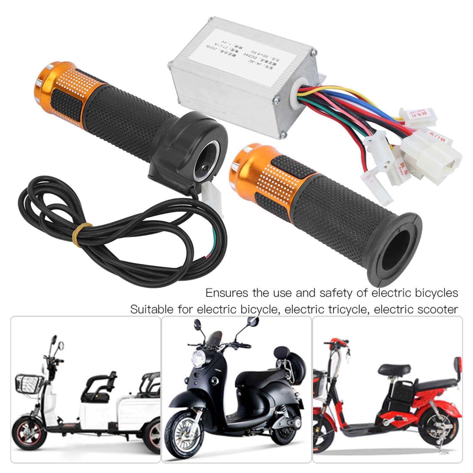 Keenso 24V 250W Brush Controller with Yellow Throttle Grip Kit, Motor Controller Electric Scooter Conversion Kit 4