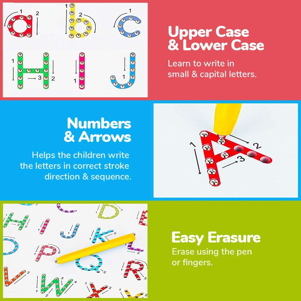 CozyBomB™ Double Sided Magnetic Letter Board - 2 in 1 Alphabet Magnets Tracing Board for Toddlers ABC Letters Uppercase & Lowercase Practicing Gifts for Boys Girls Birthdays Christmas Holidays 5