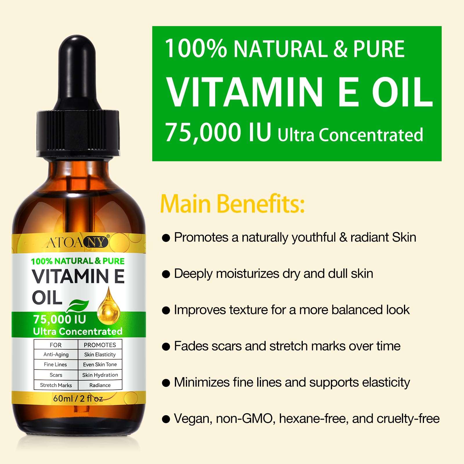 FlameBeauty Vitamin E Oil 75,000 IU - Pure & Natural Skin & Hair Care - Moisturizing for Face, Body, Sars and Scalp 2 Fl Oz 3