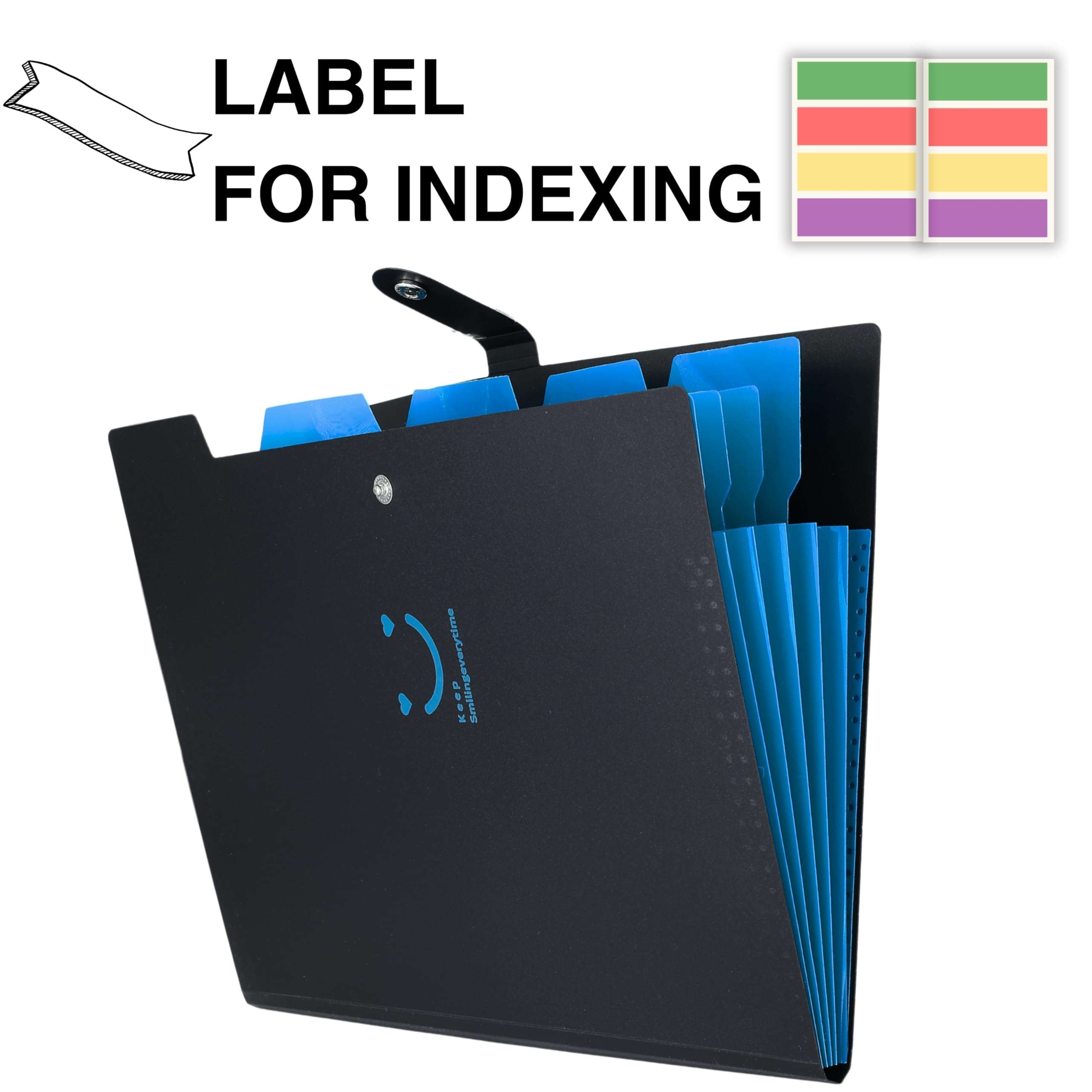 SPS 5 Pocket Expanding File Folder Smile Design - Fits A4 & Letter Size Document Organizer, Accordion File Folders, File Holder for Office, School & Home Use - Blue 6