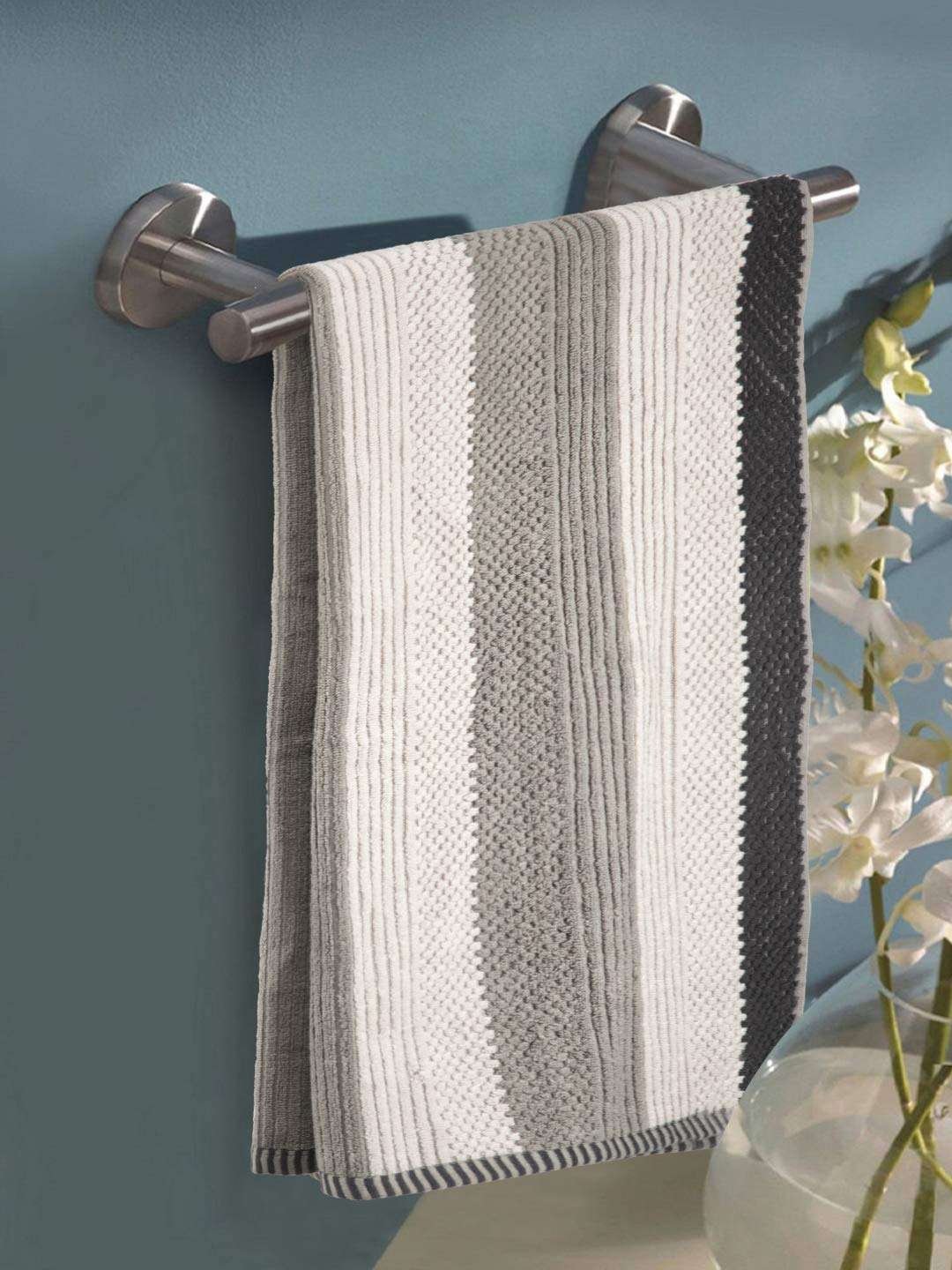 Turkish Bath Cotton Premium Stripe 500 GSM Solid Bath Towel (Grey)