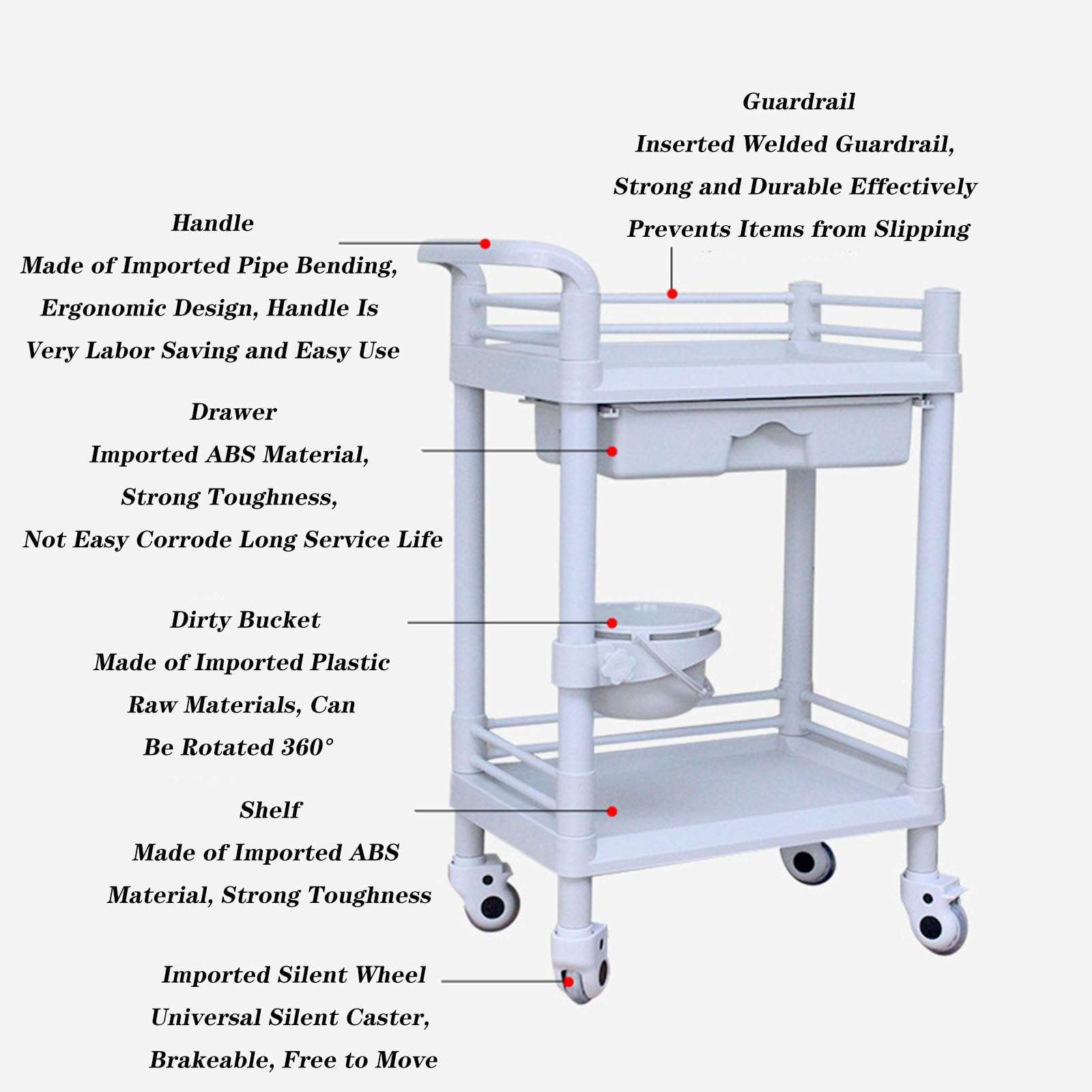 WLEJSL Rolling Utility Cart, Multi Layer Esthetician Cart with Wheels Mobile Medical Carts Crash Cart with Wheels for Beauty, Salon, SPA, Commercial,A2 4