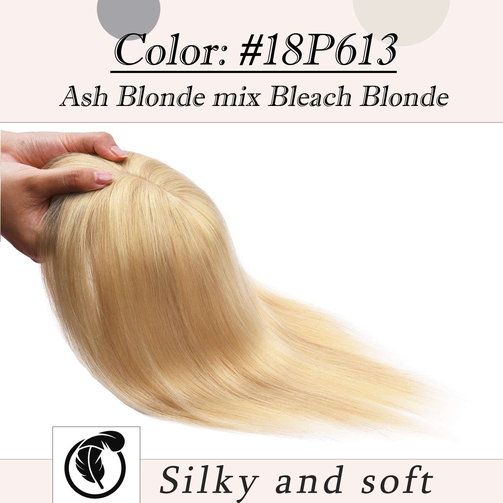 RICH BRIA Hair Toppers for Women with Thinning Hair Real Human Hair with Bangs Toppers Hair for Women Hair Toppers with Bangs for Hair Loss Grey Hair 10" #18P613 Ash Blonde mix Bleach Blonde 4