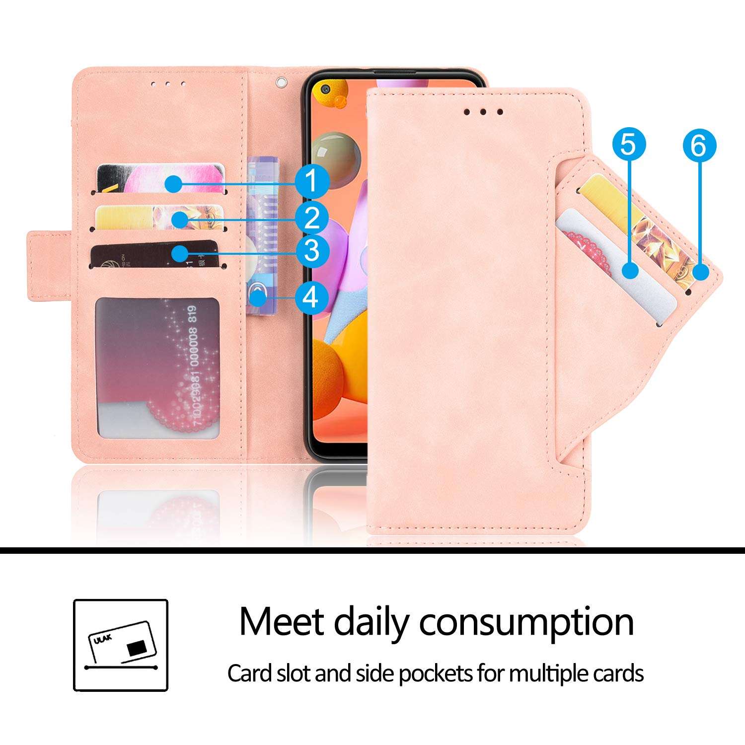 FengXinZi Compatible with Samsung Galaxy A11 Wallet Case with Card Holder, ID Credit Card Slots Anti-Scratch Shockproof Protective, Heavy Duty Premium PU Leather Stand Kickstand samsunga11case Pink 4
