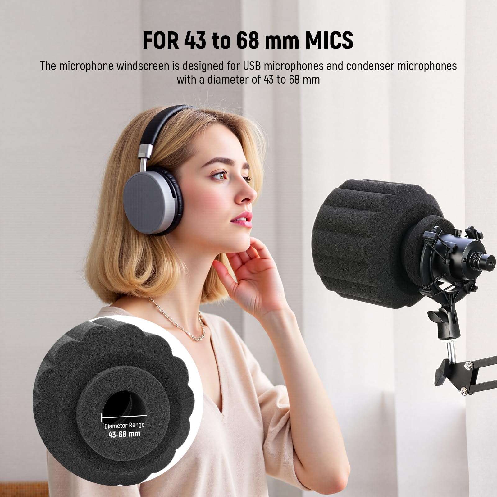 NEEWER Microphone Isolation Ball Shield Pop Filter, Portable Windscreen Mic Cover for Studio Vocal Booth Recording, Sound Absorbing Five Layer Foam Acoustic Equipment for 43-68 mm Mics, MS012 4