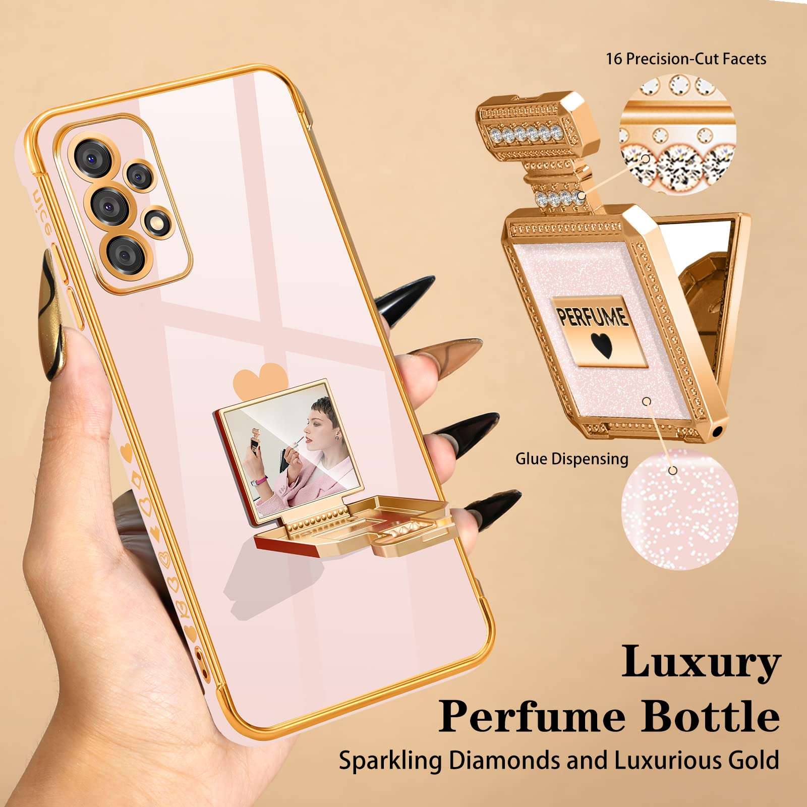 Buleens for Samsung A53 5G Case with Metal Perfume Bottle Mirror Stand, Cute Women Girly Heart Cases for Galaxy A53 5G Case, Elegant Luxury Phone Cover for Samsung Galaxy A53 5G Case 6.5'' 5