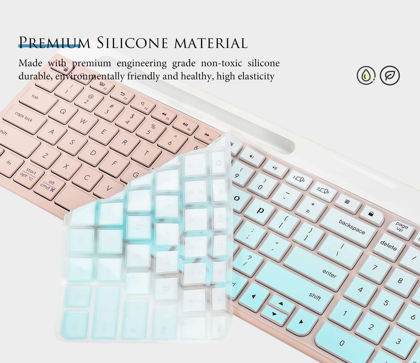 Keyboard Cover Skin Compatible with Logitech K585 Slim Wireless Keyboard, Logitech K585 Multi-Device Bluetooth Keyboard Protector - Gradual Mint 3