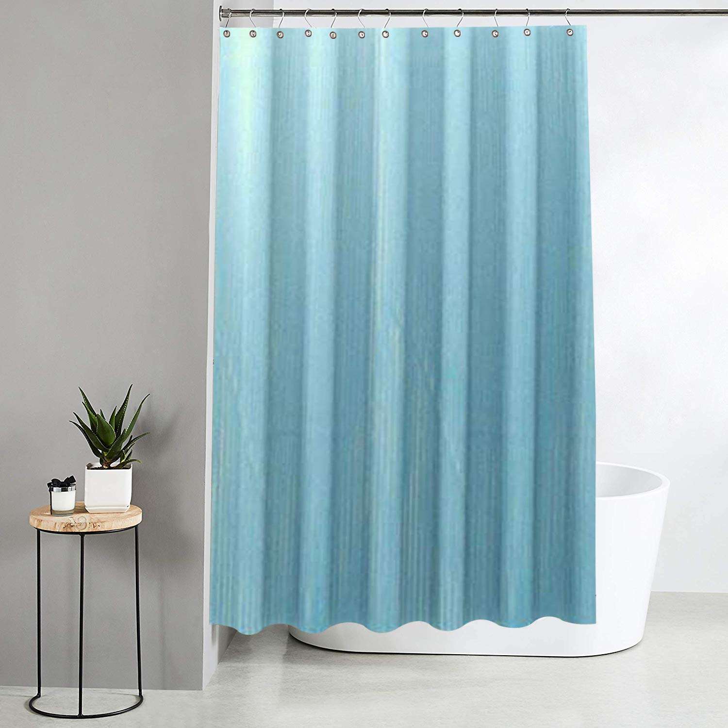 Heart Home Lining Design Waterproof PVC Shower Curtain with 8 Hooks 54 inch x 84 inch (Sky Blue) CTHH05580