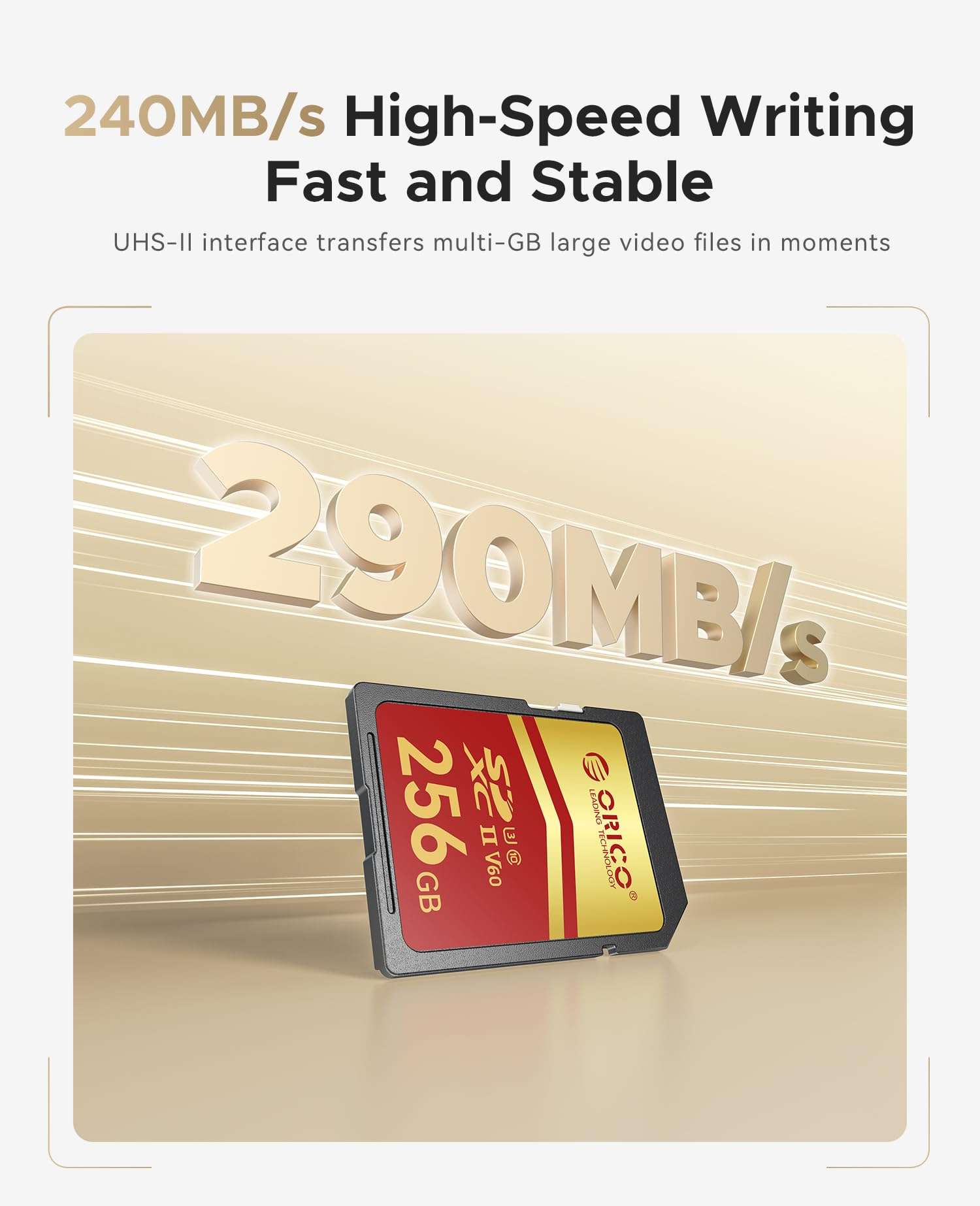 ORICO 128GB SD Card, UHS-II, C10, U3, V60, 4K UHD, Full HD, Up to 290MB/s Read, SDXC Memory Card for Professional Photographers&Content Creators, DSLR Mirrorless Cameras, Advanced Video Cameras -SD60 4