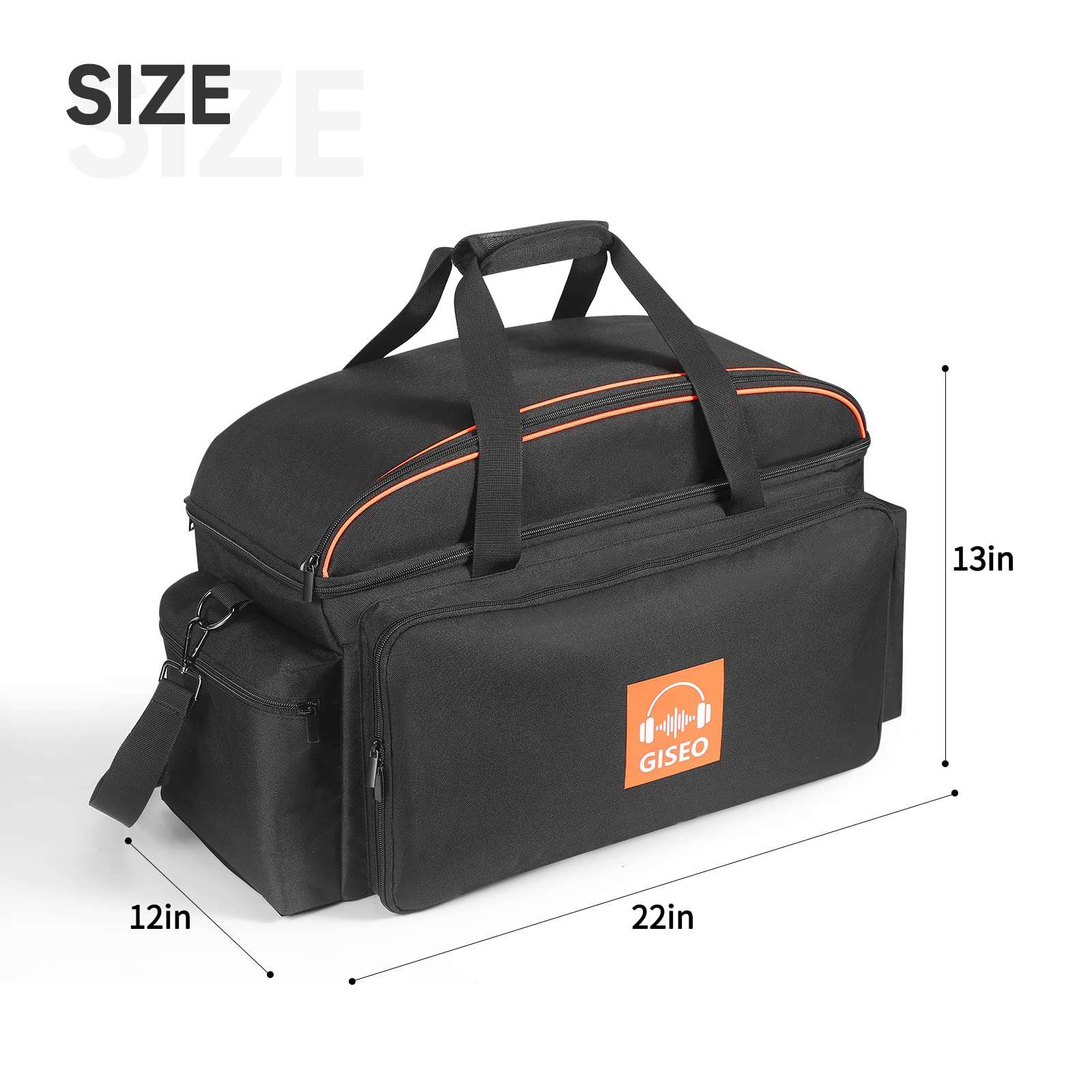 GISEO DJ Gig Bag, Large DJ Cable File Bag DJ Gear Storage Organizer with Detachable Padded Bottom and Dividers,Travel Gig Bag for Cords Sound Equipment DJ Gear Musician Accessories (Orange) 4