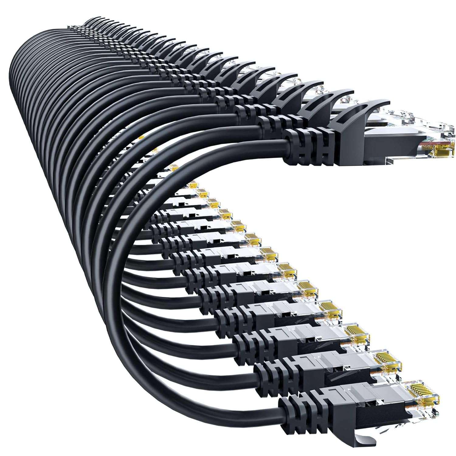 FiveStarCable 24 Pack Snagless Short Cat 5e Ethernet Cable - 6 Ft, High-Speed Internet Network Cable, PoE, RJ45 Connector, Gigabit LAN Patch Cord for Router, Modem, PC, Gaming, Smart TV, PS5, Black 3