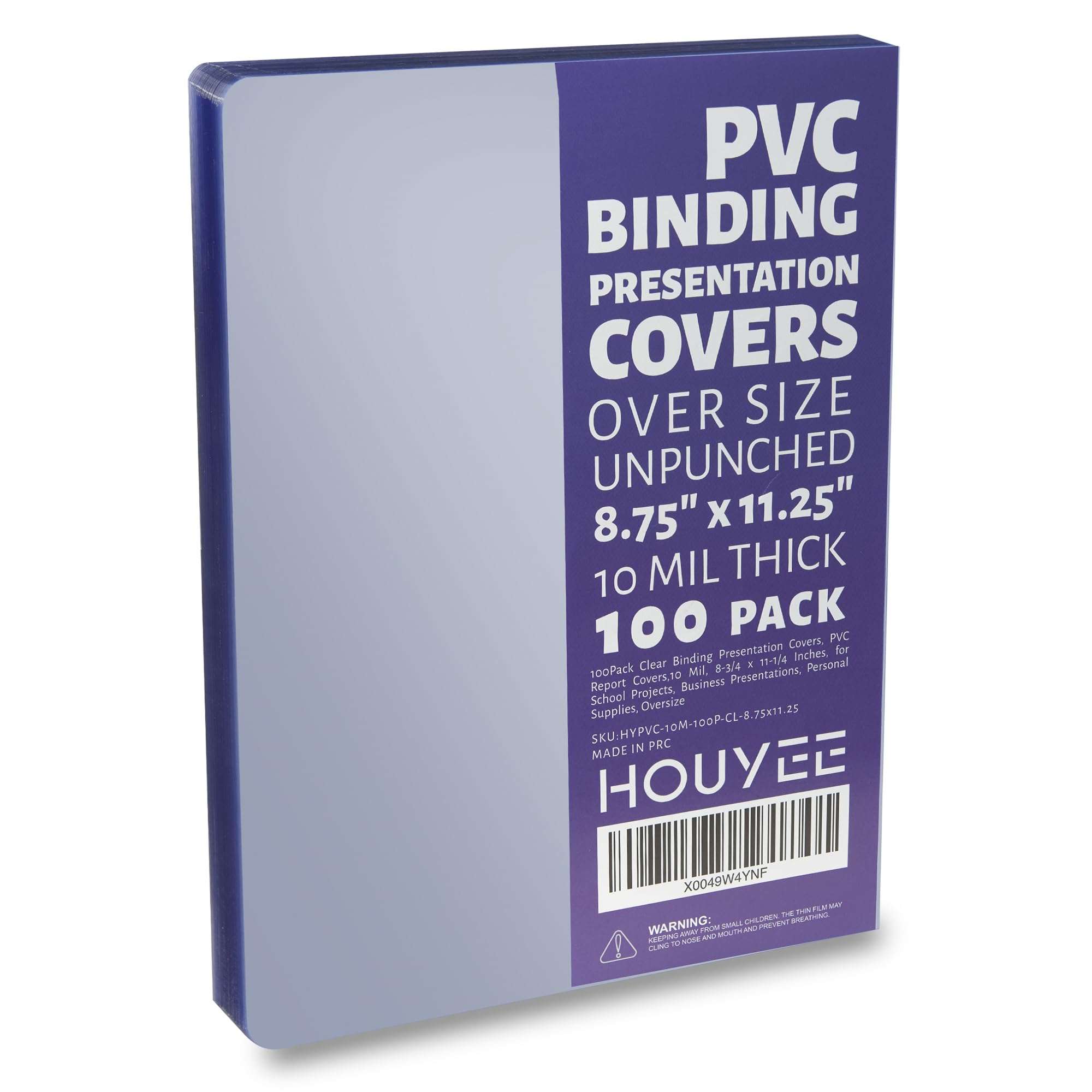 HOUYEE 100 Pack Clear Binding Presentation Covers, PVC Clear Covers for Binding,10 Mil, 8-3/4 x 11-1/4 Inches, for School Projects, Business Presentations, Personal Supplies, Oversize