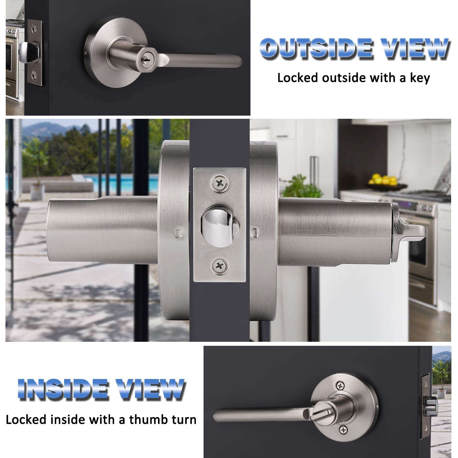 Knobonly 5Pack Exterior Entry Door Handle Lock with Same Keys, Right Handed Heavy Duty Satin Nickel Door Handleset, Entrance Front Door Handles in Brushed Nickel, Keyed Alike Door Lever 4