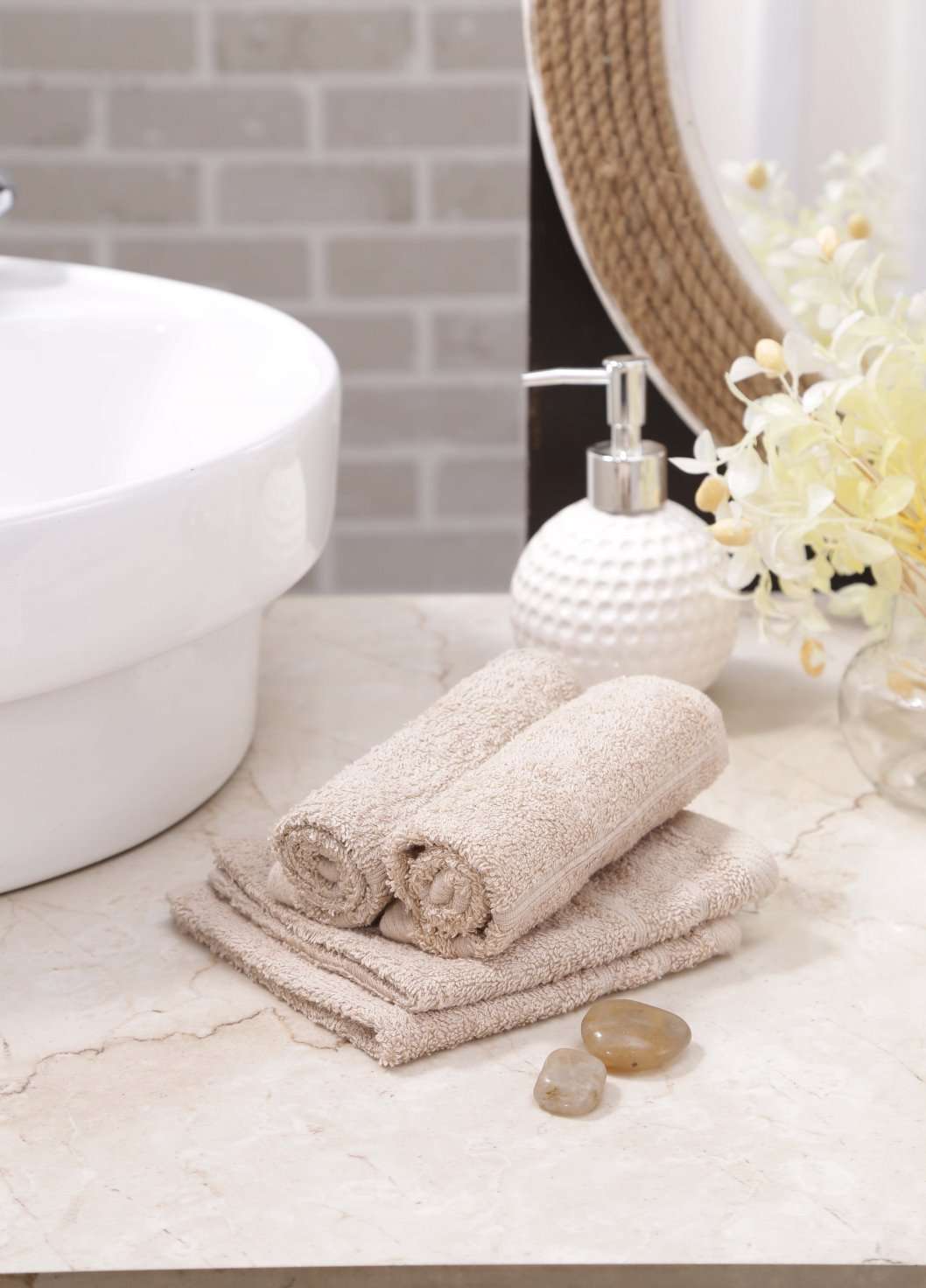 AVI Living Everyday Face Towel Set| Pack of 4| Pieces, 12"x12"| 500 GSM| Super Absorbent, Women Men & Children's, Ultra Soft, Premium Cotton| Color: Beige 1