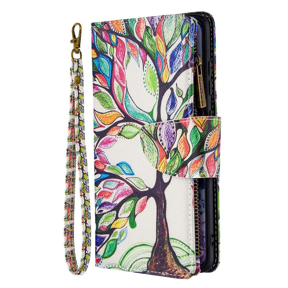 XYX Zipper Wallet Case for Samsung S20 FE, Colorful PU Leather Flip Wallet Zipper Purse Case with 9 Card Slots and Wrist Strap for Samsung S20 FE 5G 6.5 Inch, life Tree 2