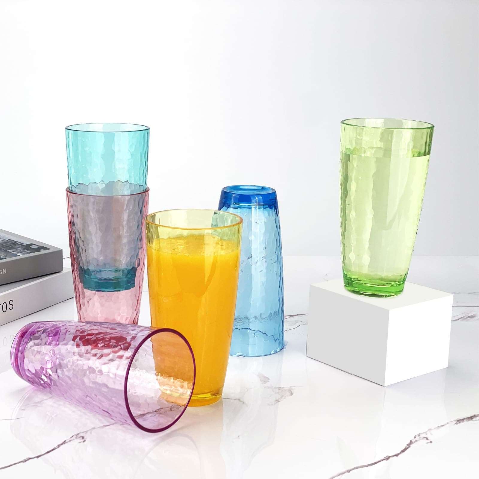 Haimenlite Set of 6 Multi color Acrylic Glasses Plastic Tumbler,Drinking Cups for Home Party Indoor Outdoor Use,Dishwaher Safe and BPA Free (26 Ounce) 6