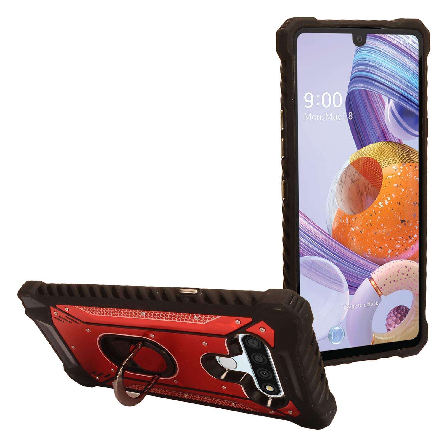 CELZEN - for LG Stylo 6 LM-Q730 (2020) - Aluminum Metal Hybrid Phone Case with Stand - ZY0 Red 4