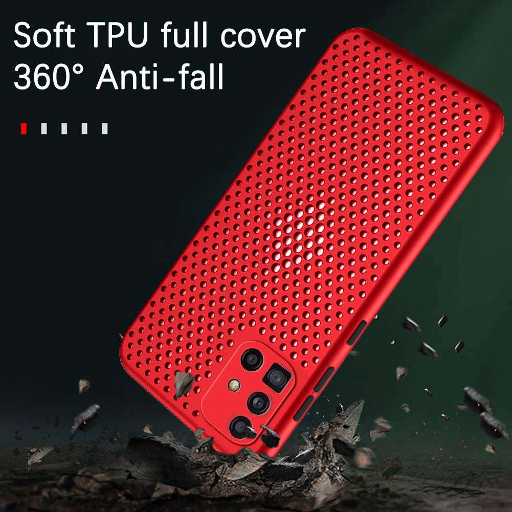 Samsung Galaxy A51 Case, Ultra Soft Heat Dissipation Breathable Cooling Hollow Liquid Silicone Full Body Protection Shockproof Cover Case for Samsung Galaxy A51 - Red 3