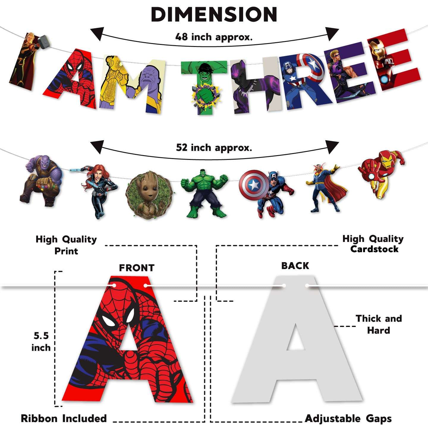 Festiko® 12 Pcs I Am Three Birthday Banner, Cake & Cupcake Toppers, I Am Three Combo, Superhero Combo Supplies, Superhero Theme Party Decorations 5